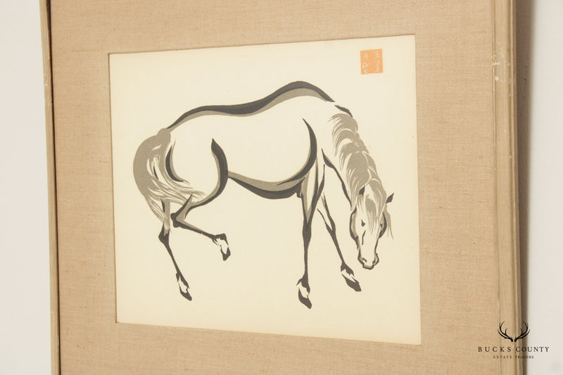 Pair of Horse Japanese Woodblock Prints, After Urushibara Mokuchu
