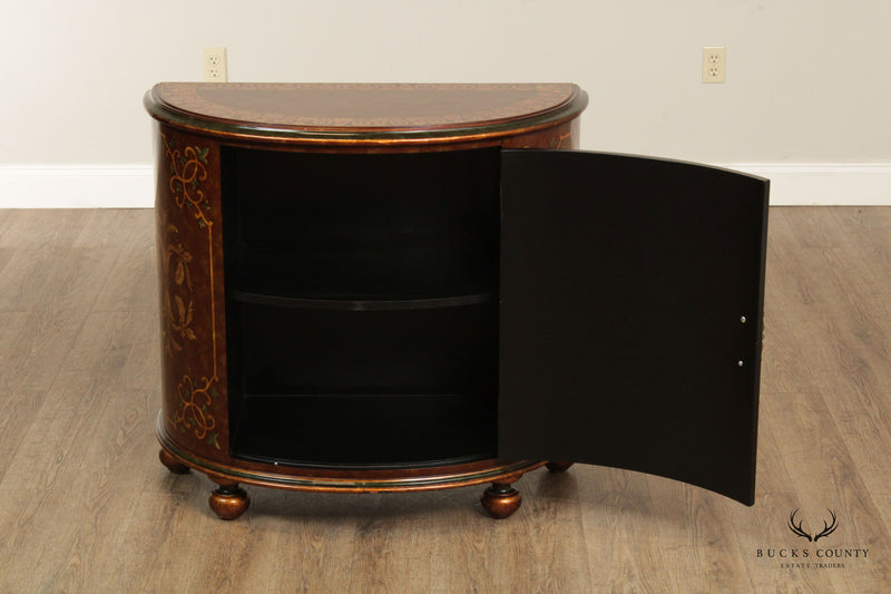 Rustic European Style Paint-Decorated Demilune Console Cabinet