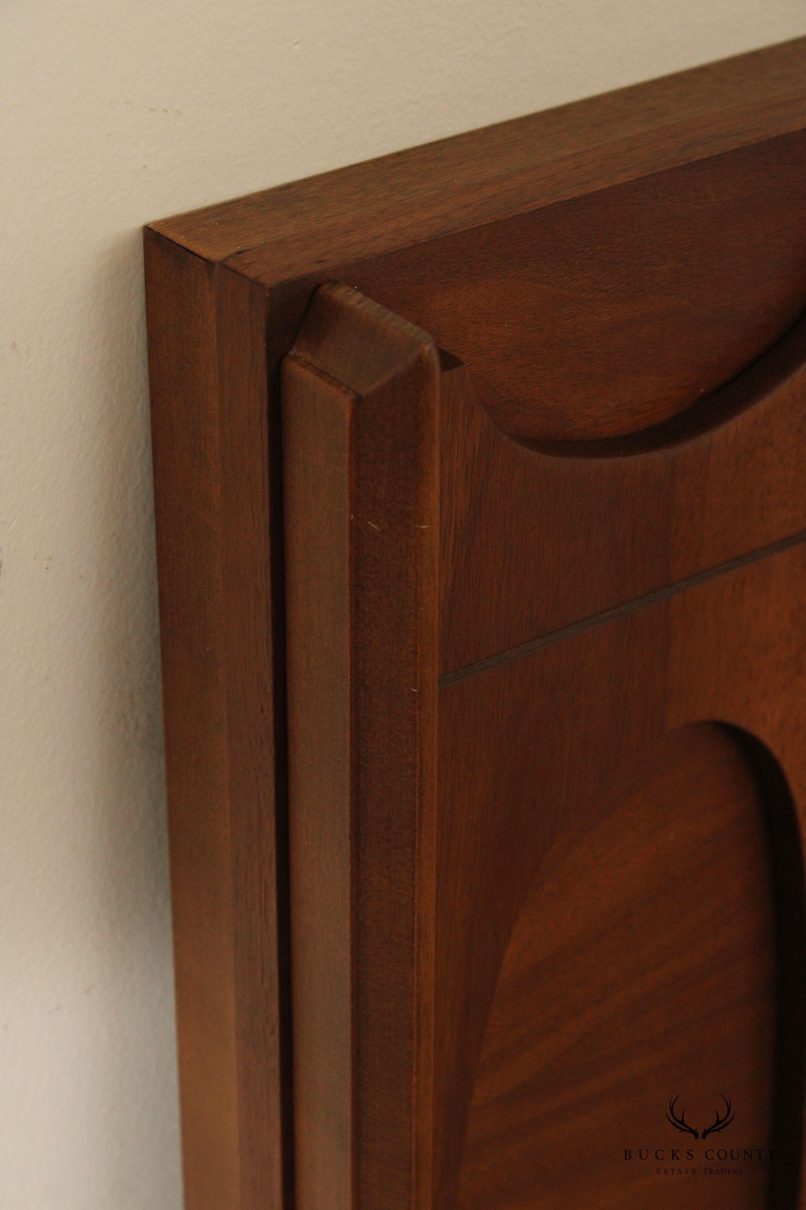 Tobago Mid Century Modern Sculpted Walnut Queen Headboard