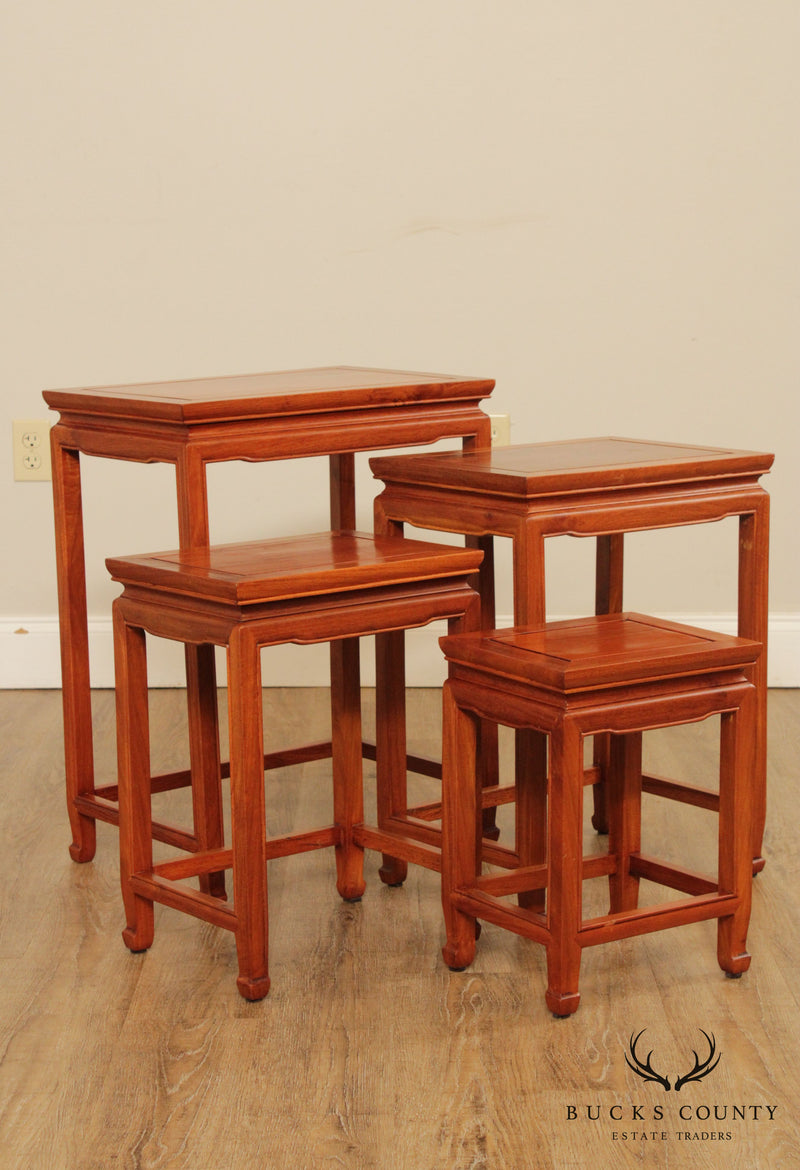 Vintage Asian Hard Wood Nesting Set 4 Tables