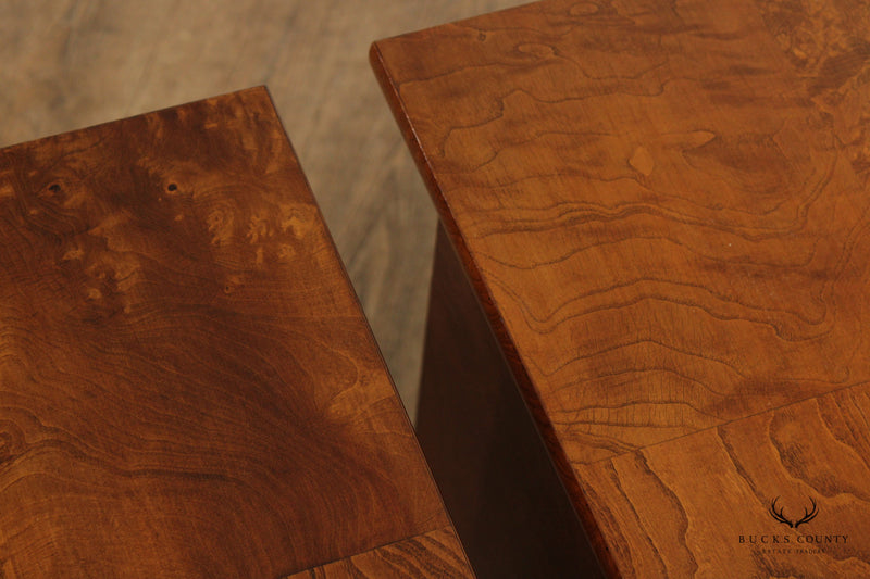 Henredon Charles X Pair Burl Wood Chest Nightstands