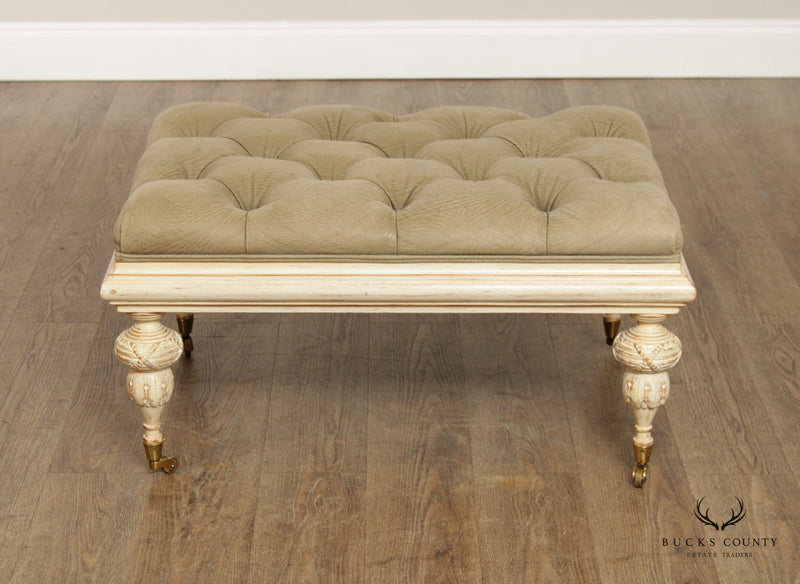 French Country Distressed Painted Tufted Ottoman Cocktail Table