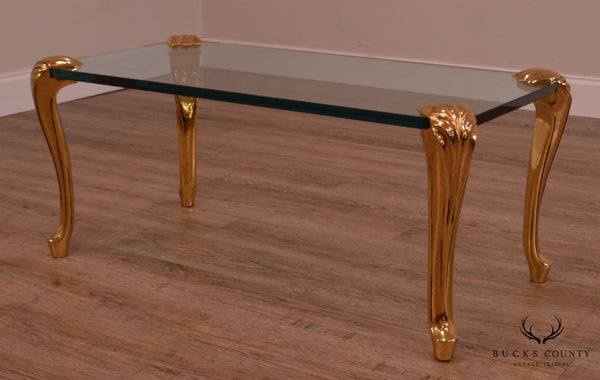 P.E. Guerin Style Clear Glass and Brass Coffee Table Rectangular Form