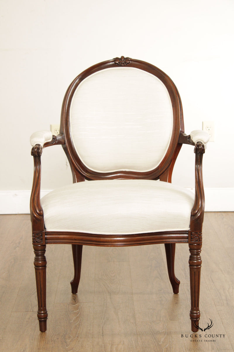 French Louis XVI Style Pair of Carved Mahogany Armchairs