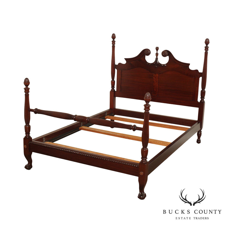 1940's Chippendale  Style Hand Crafted Carved Mahogany Full Bed Frame