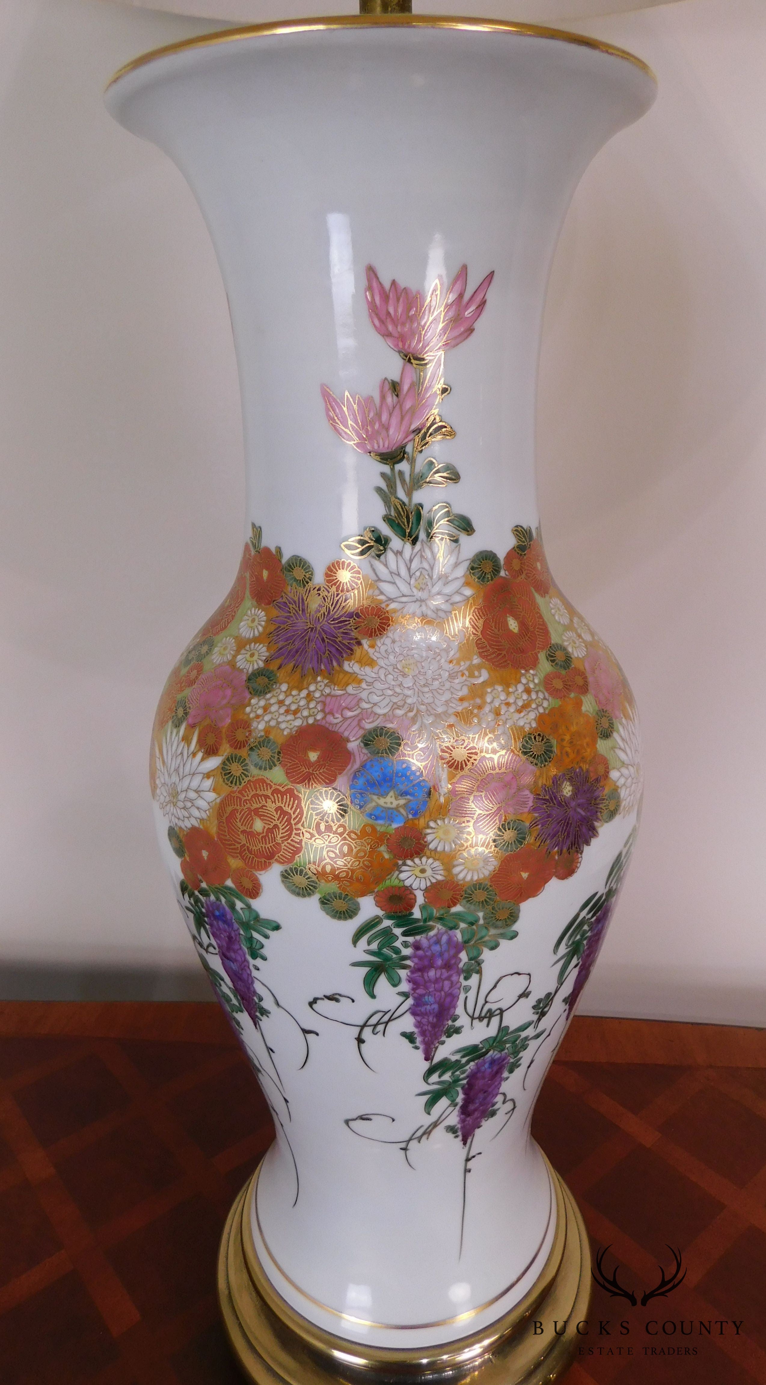 Quality Asian Style Floral Porcelain Table Lamp