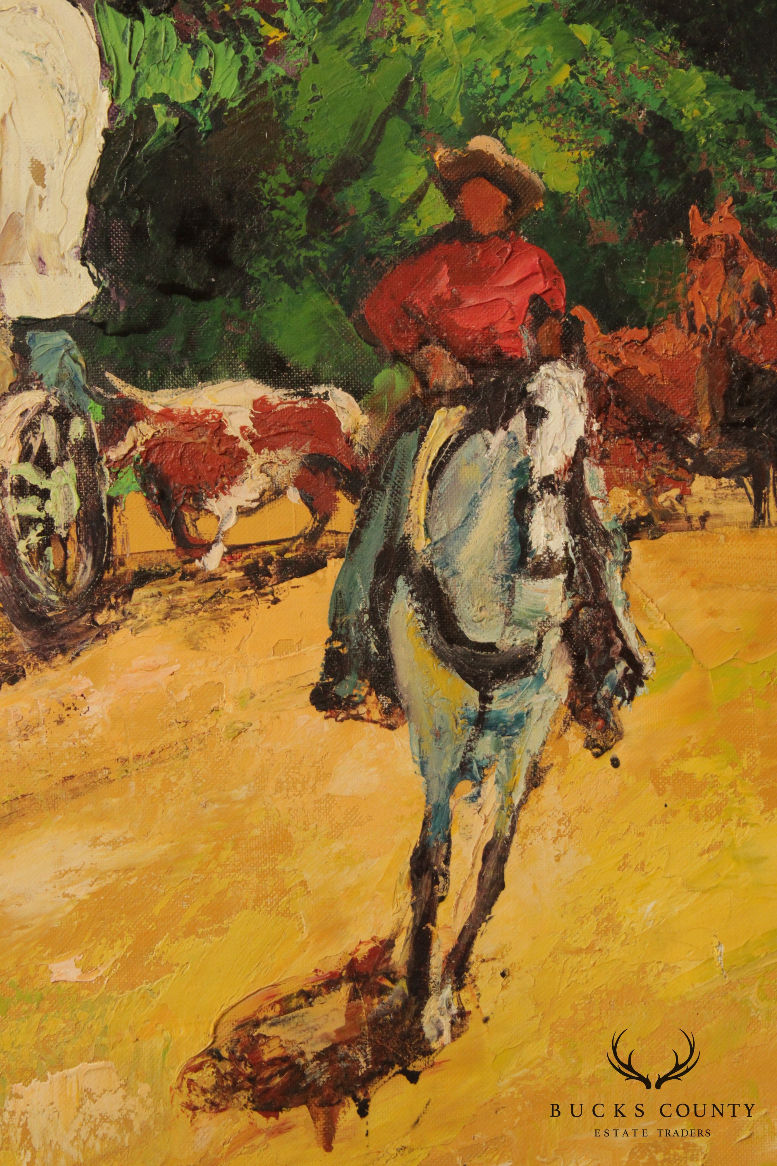 20th Century American Western Caravan Oil Painting