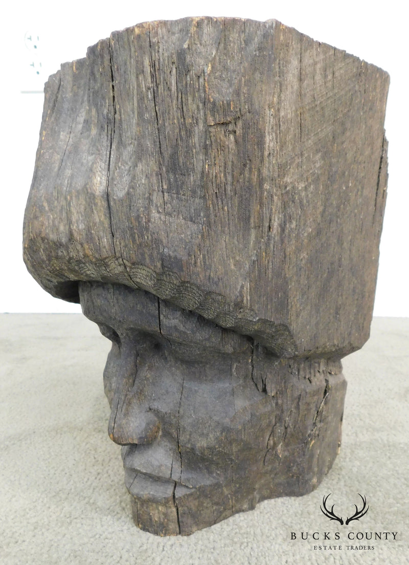 Hand Carved Wooden Face Tribol Sculpture