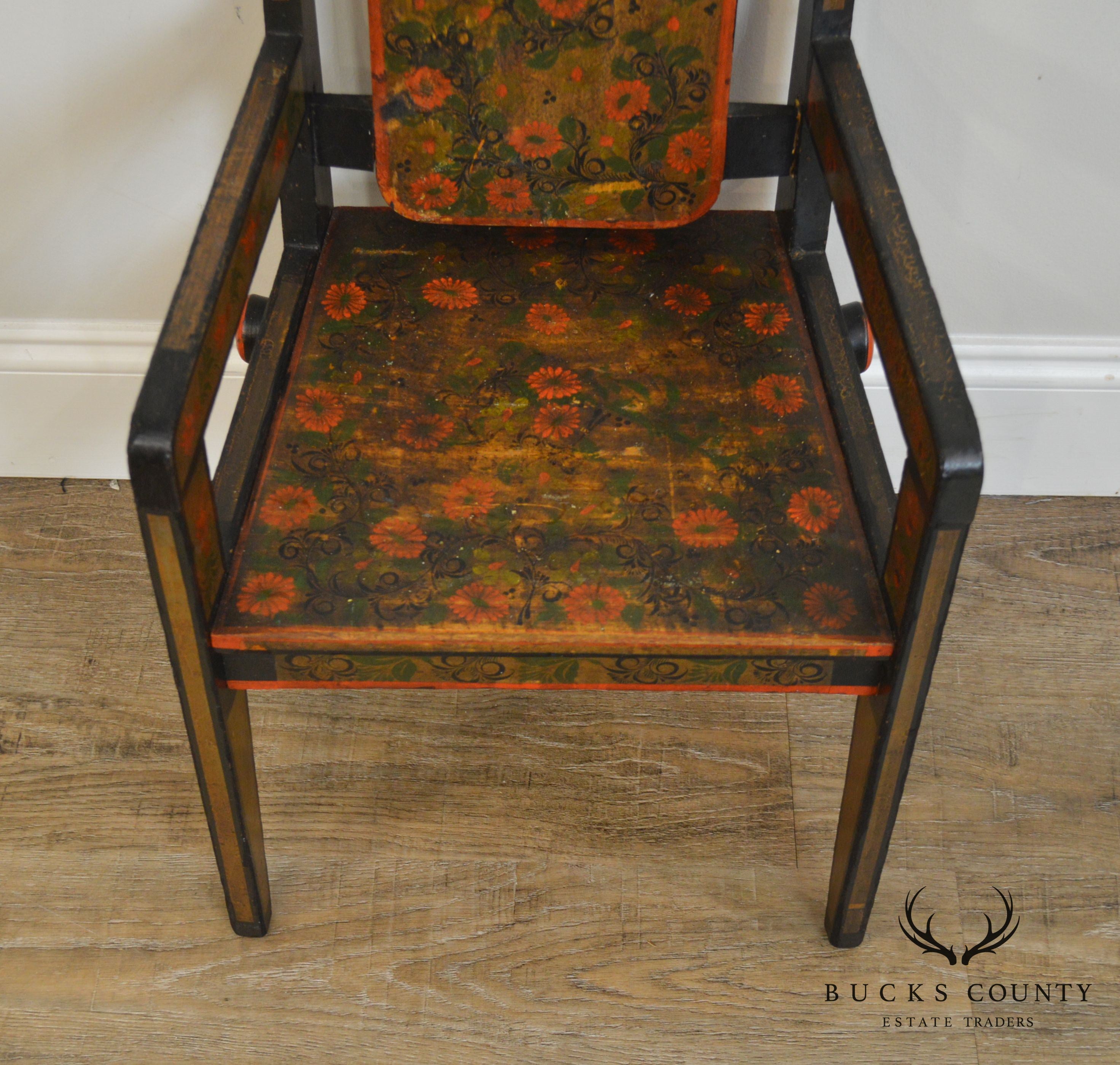 19th Century Hand Painted Childs Folk Art Armchair