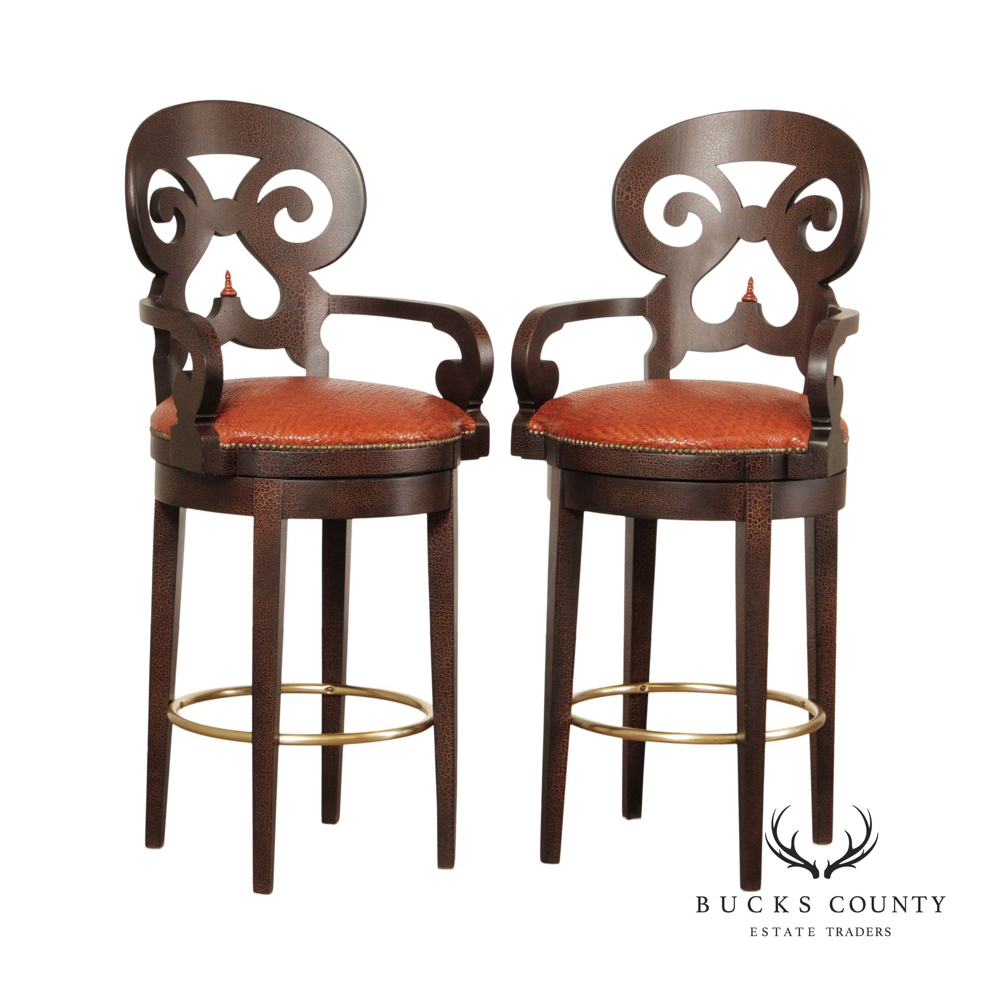 Biedermeier Style Pair of Crackle-Painted Bar Stools