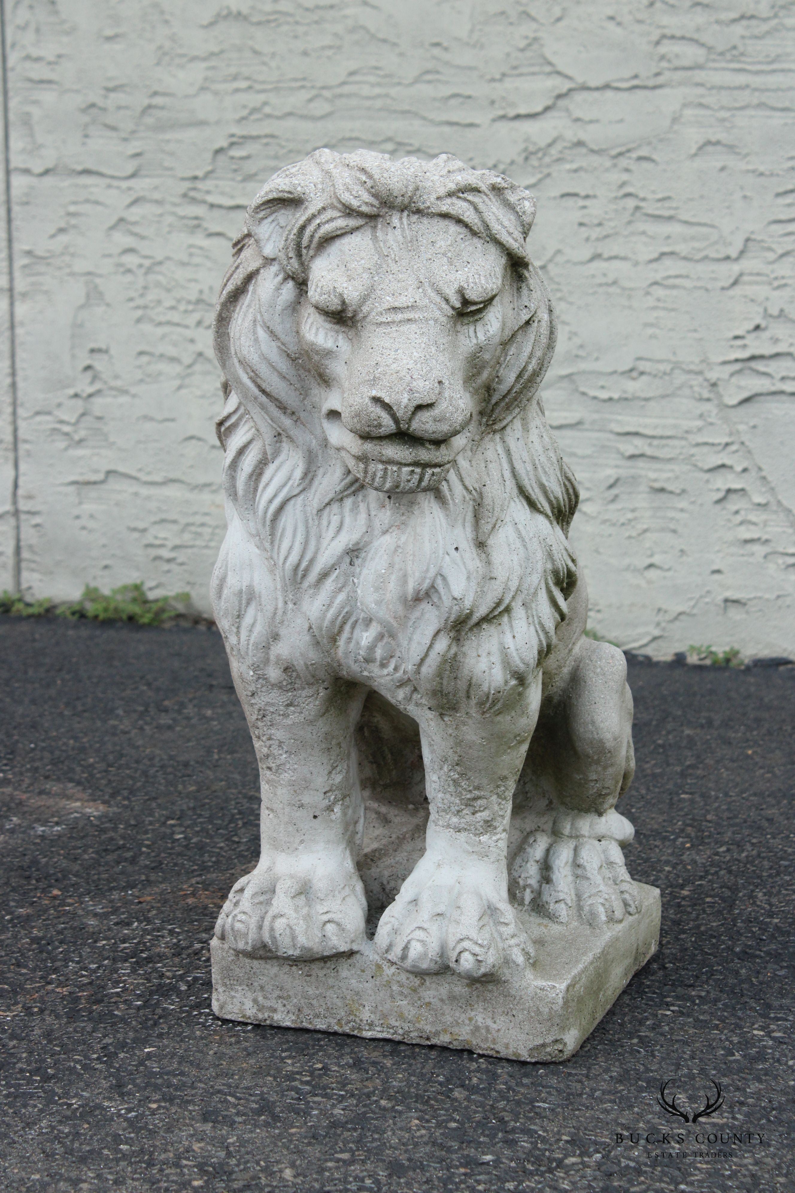 Vintage Pair Cast Stone Garden Lion Statues