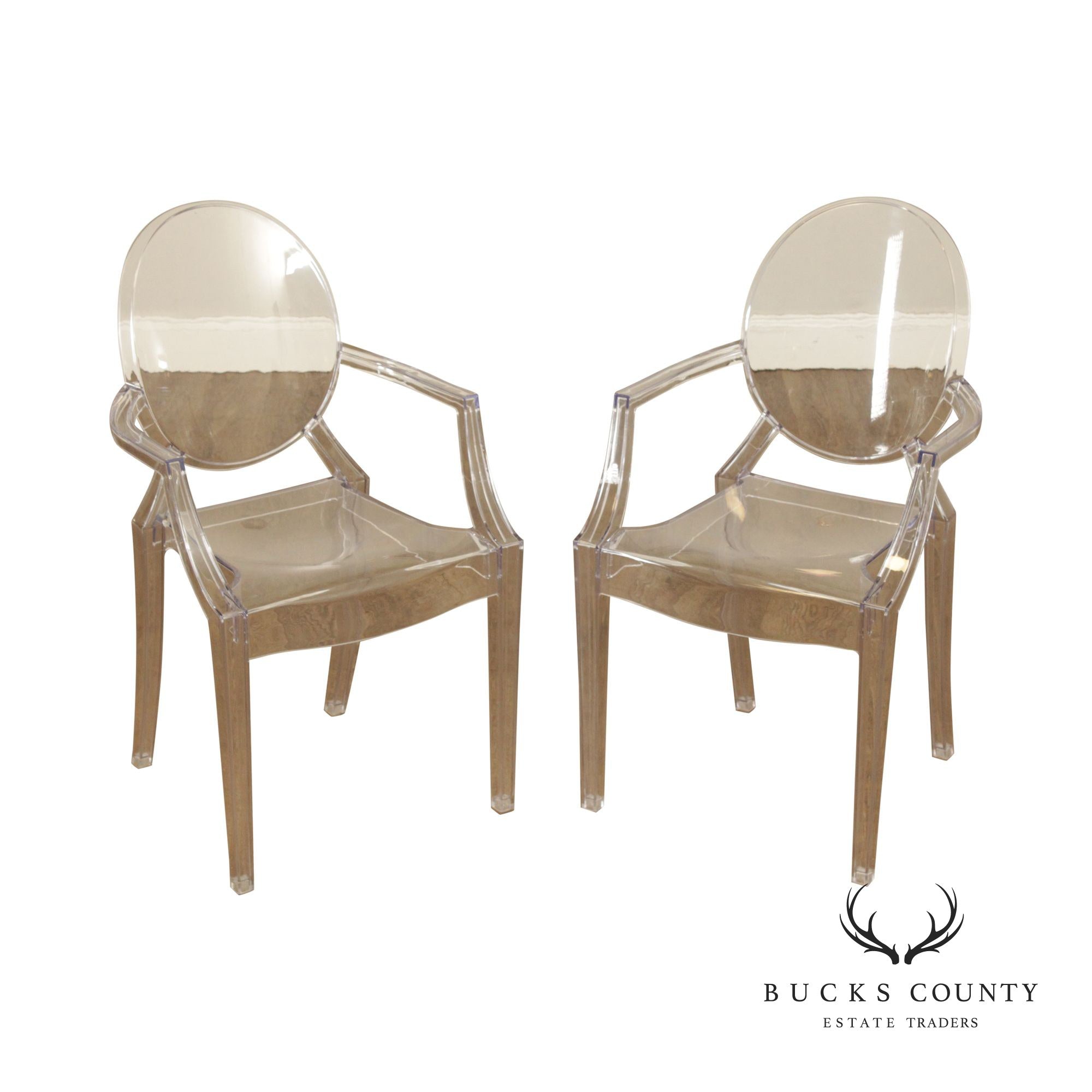 Modern Style Pair Ghost Lucite Arm Chairs