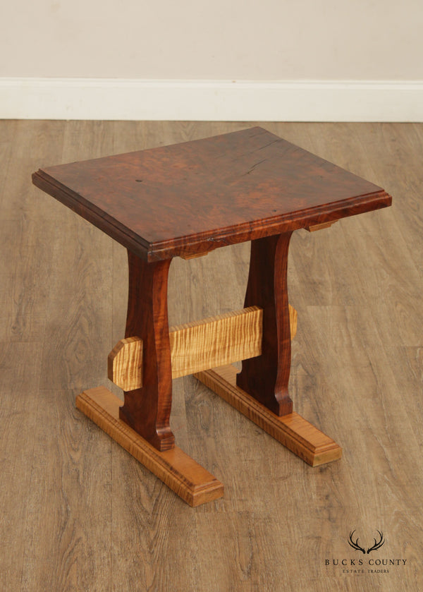 Studio Crafted Walnut And Tiger Maple Trestle Side Table