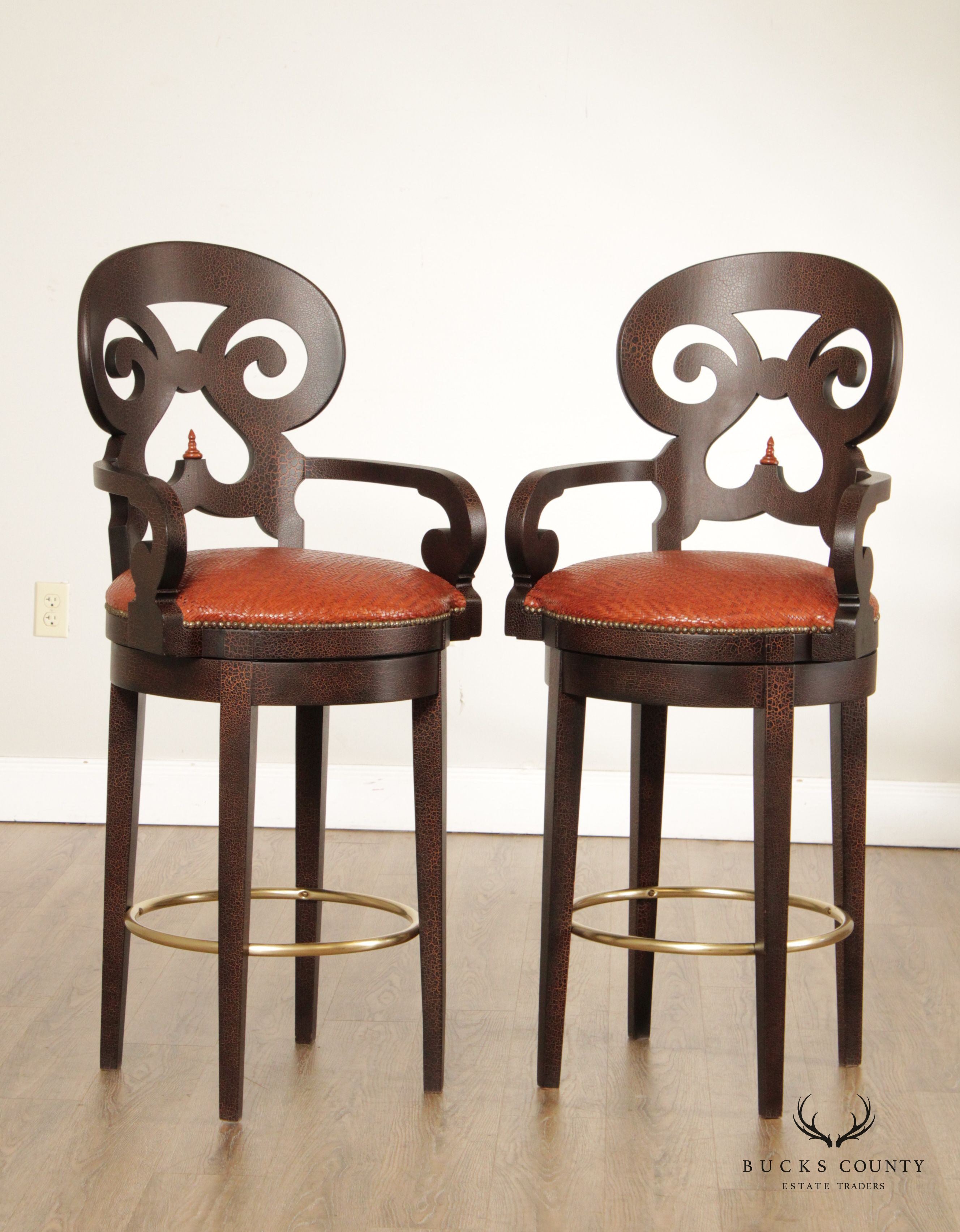 Biedermeier Style Pair of Crackle-Painted Bar Stools