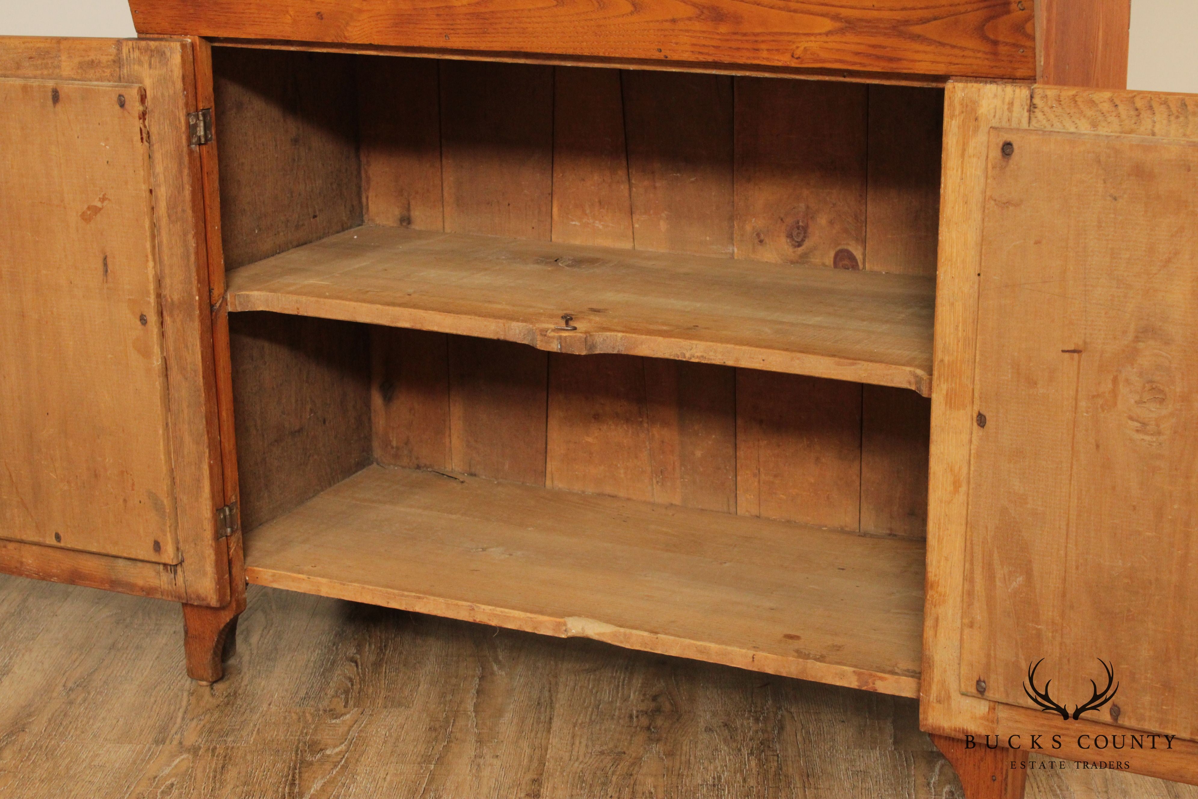 Antique American Poplar & Chestnut Dry Sink Hutch Cabinet