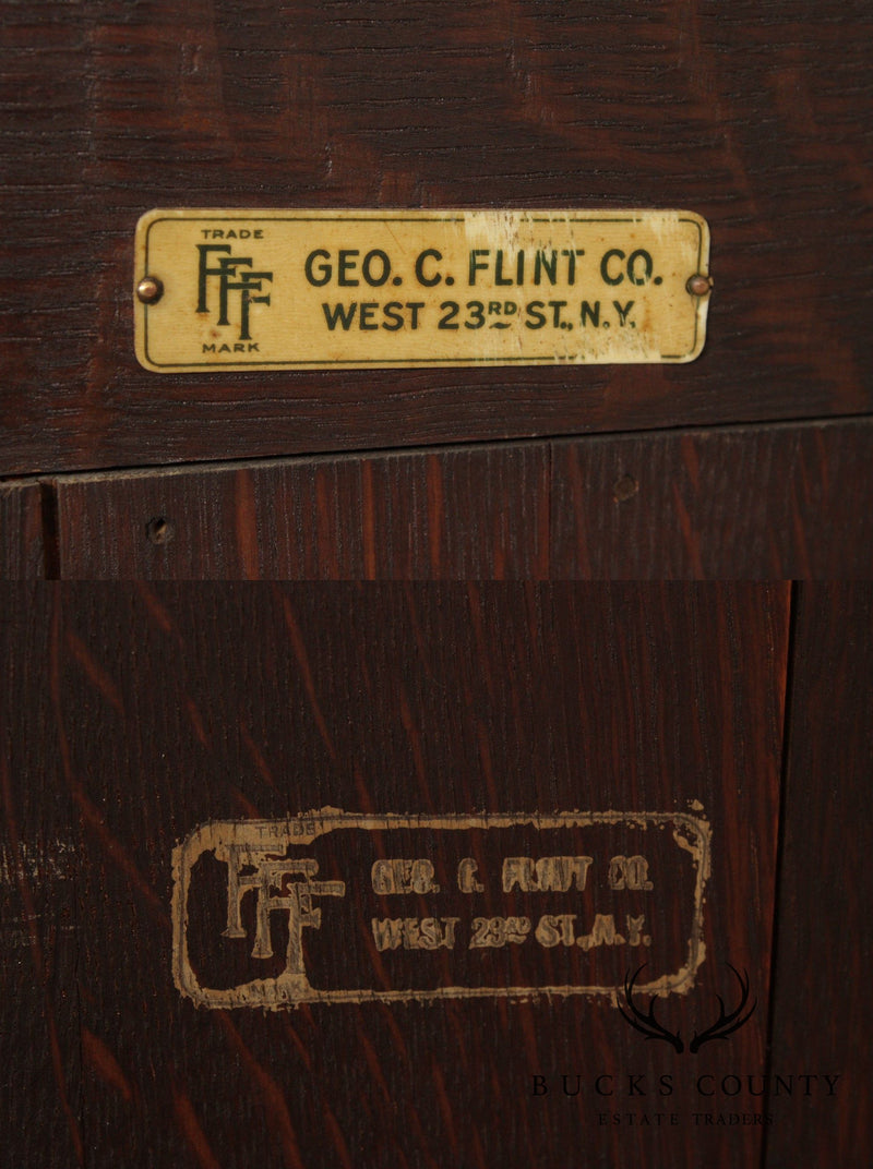 Antique Mission Oak Two Door China Cabinet Bookcase, Geo. C. Flint Co.