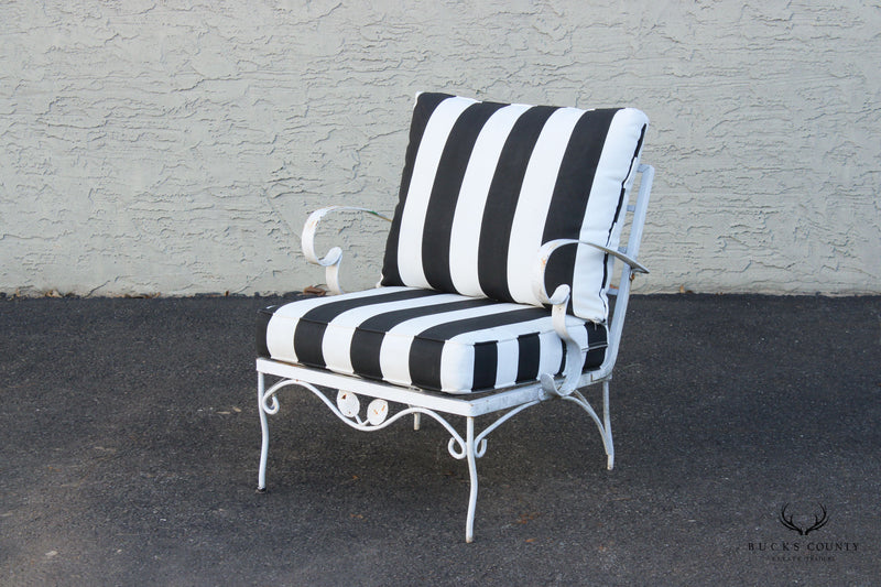 Mid Century Pair Wrought Iron Outdoor Lounge Chairs