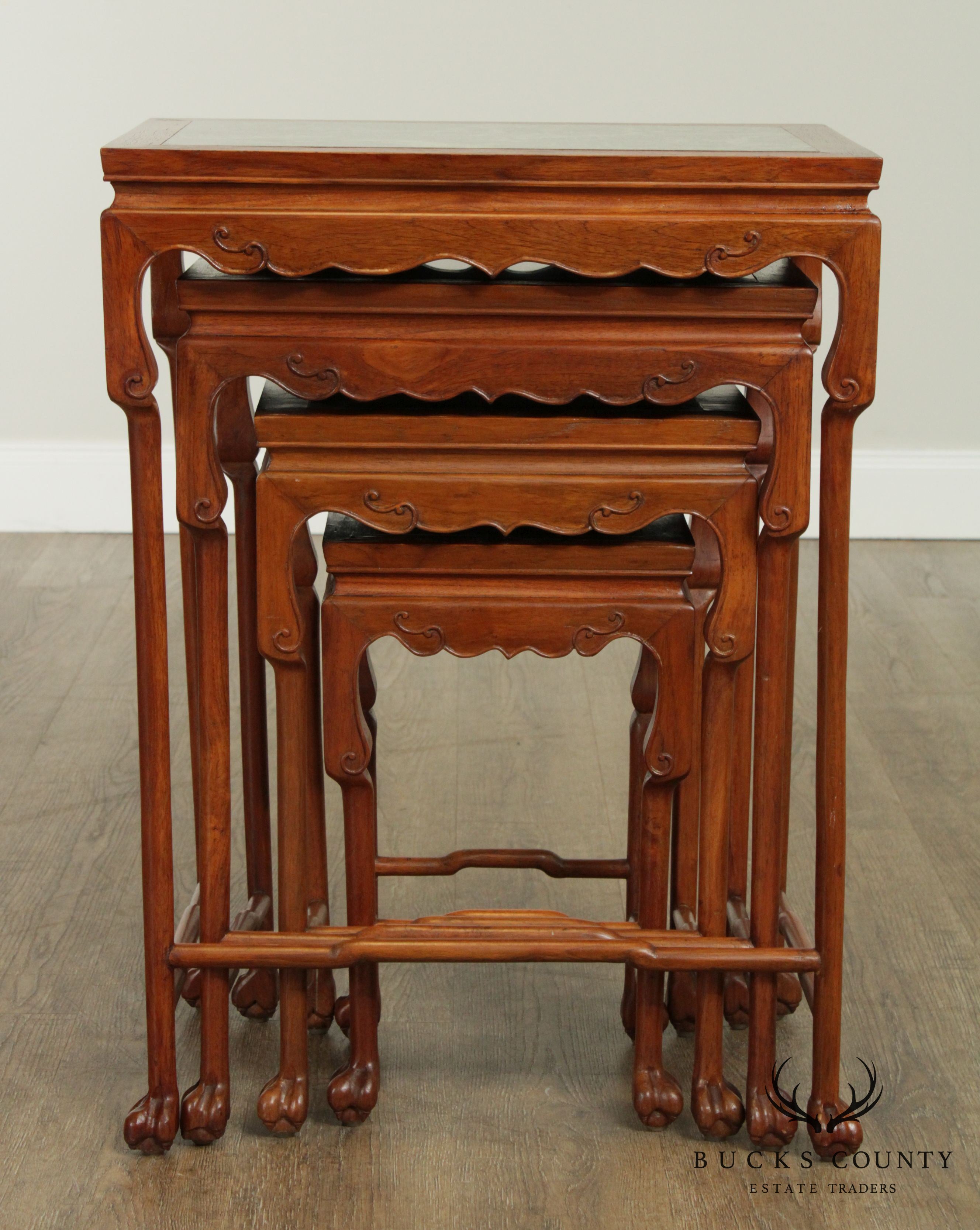 Vintage Chinese Hardwood Marble Top Nesting Tables