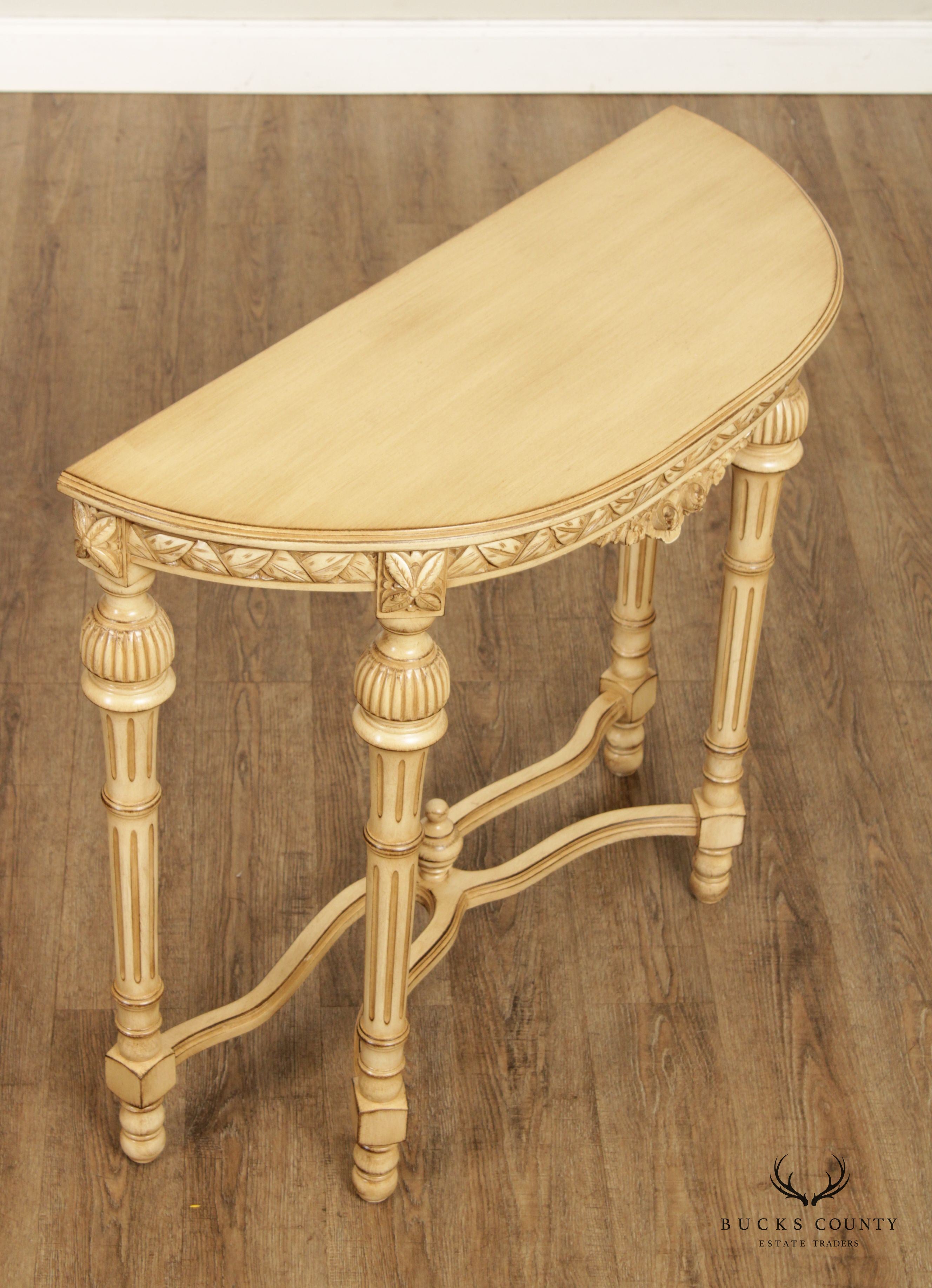 French Louis XVI Style Carved Demi Lune Console