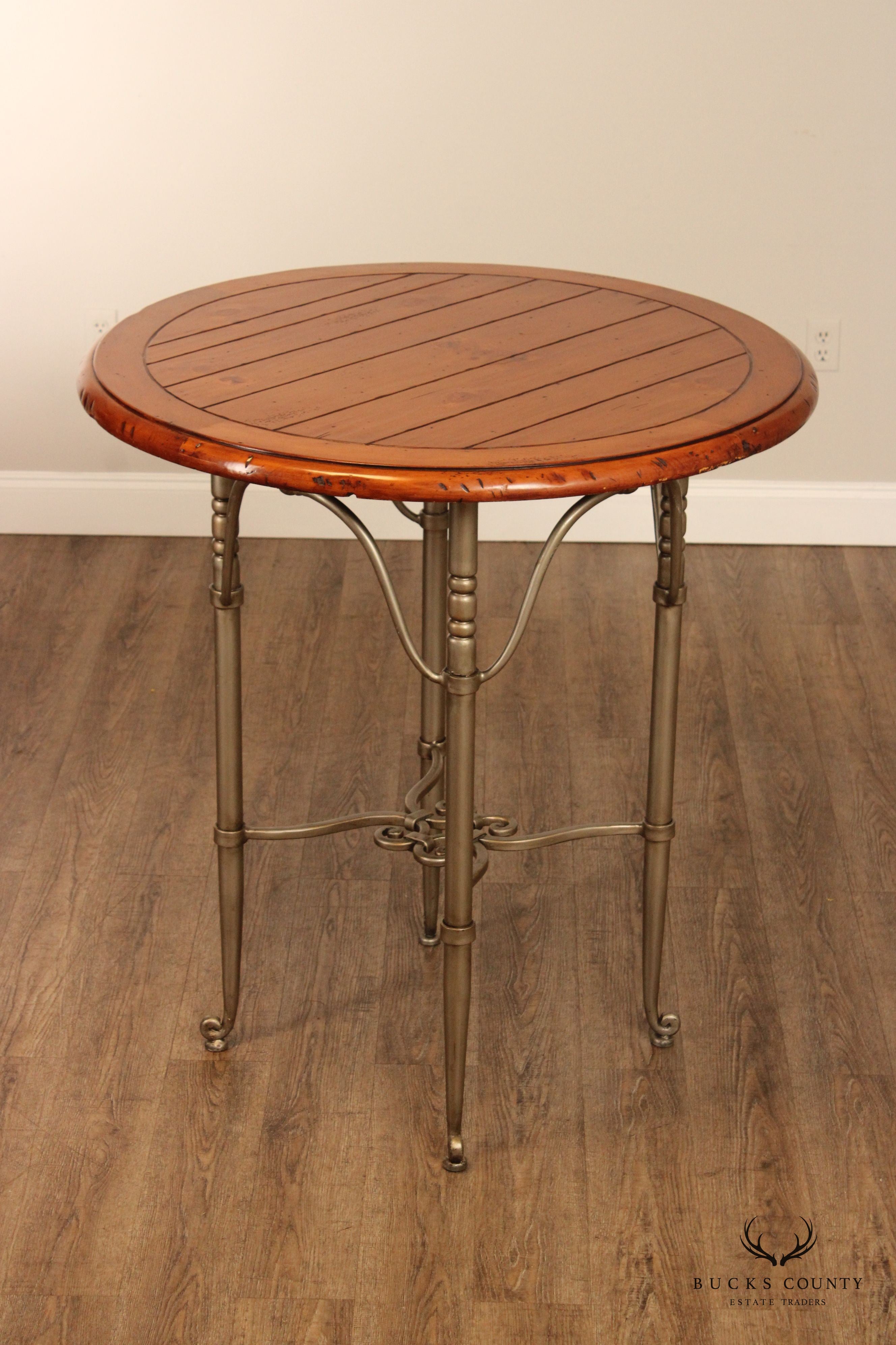 French Style Pine Top Iron Base Pub Table