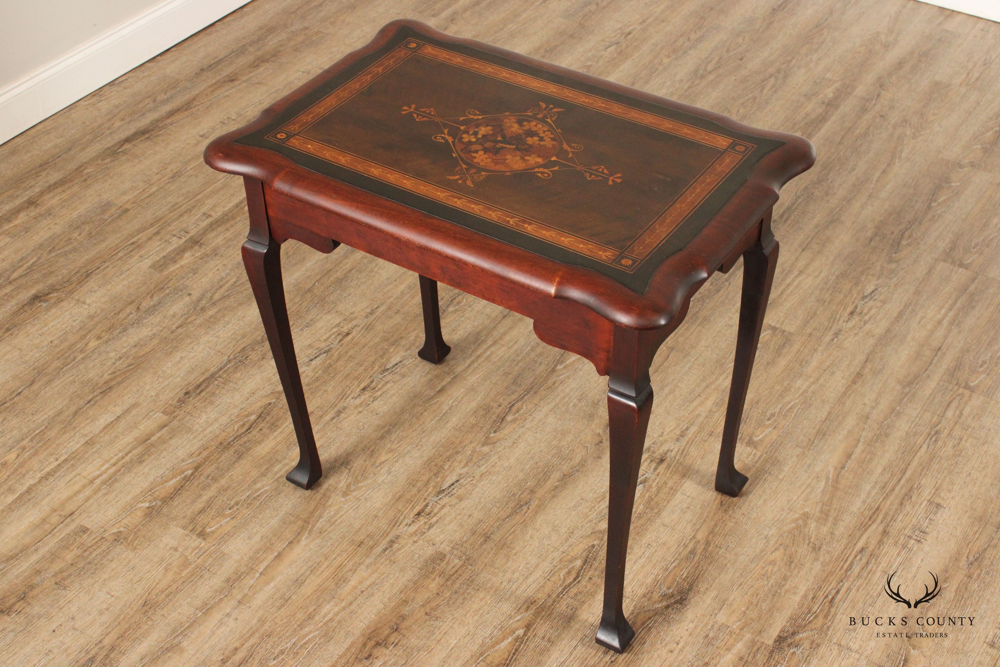 Queen Anne Style Marquetry Inlaid Side Tea Table