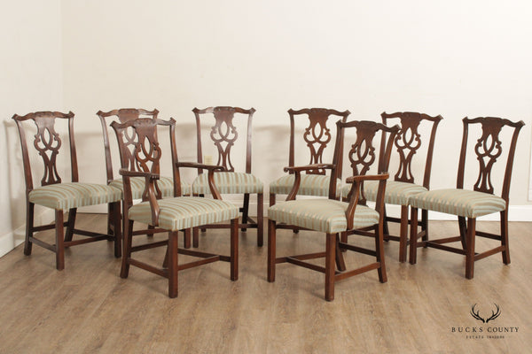 Kittinger Chippendale Style Set Eight Mahogany Dining Chairs