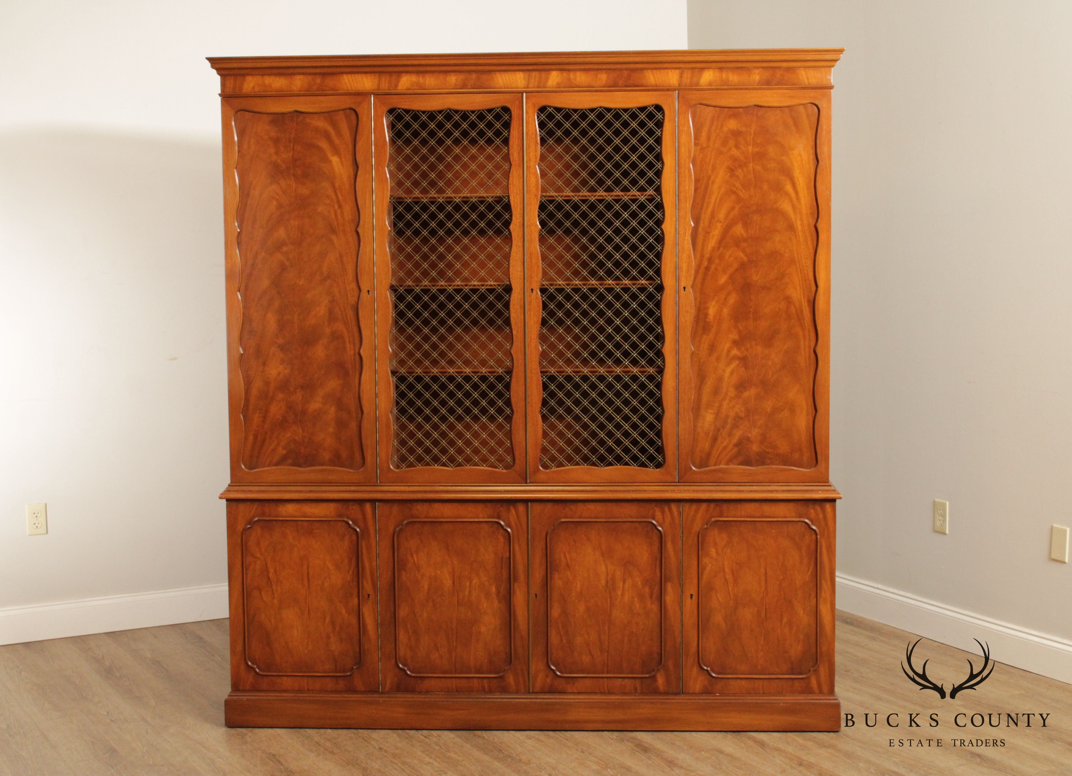 Regency Style Vintage Custom Quality Mahogany Breakfront Bookcase