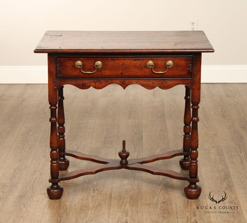 William And Mary Style Oak One Drawer Tavern Side Table