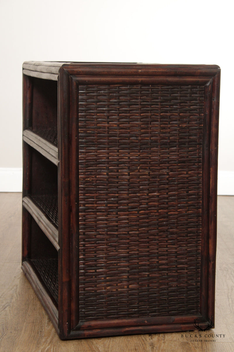 Vintage Woven Wicker Rattan Bookcase