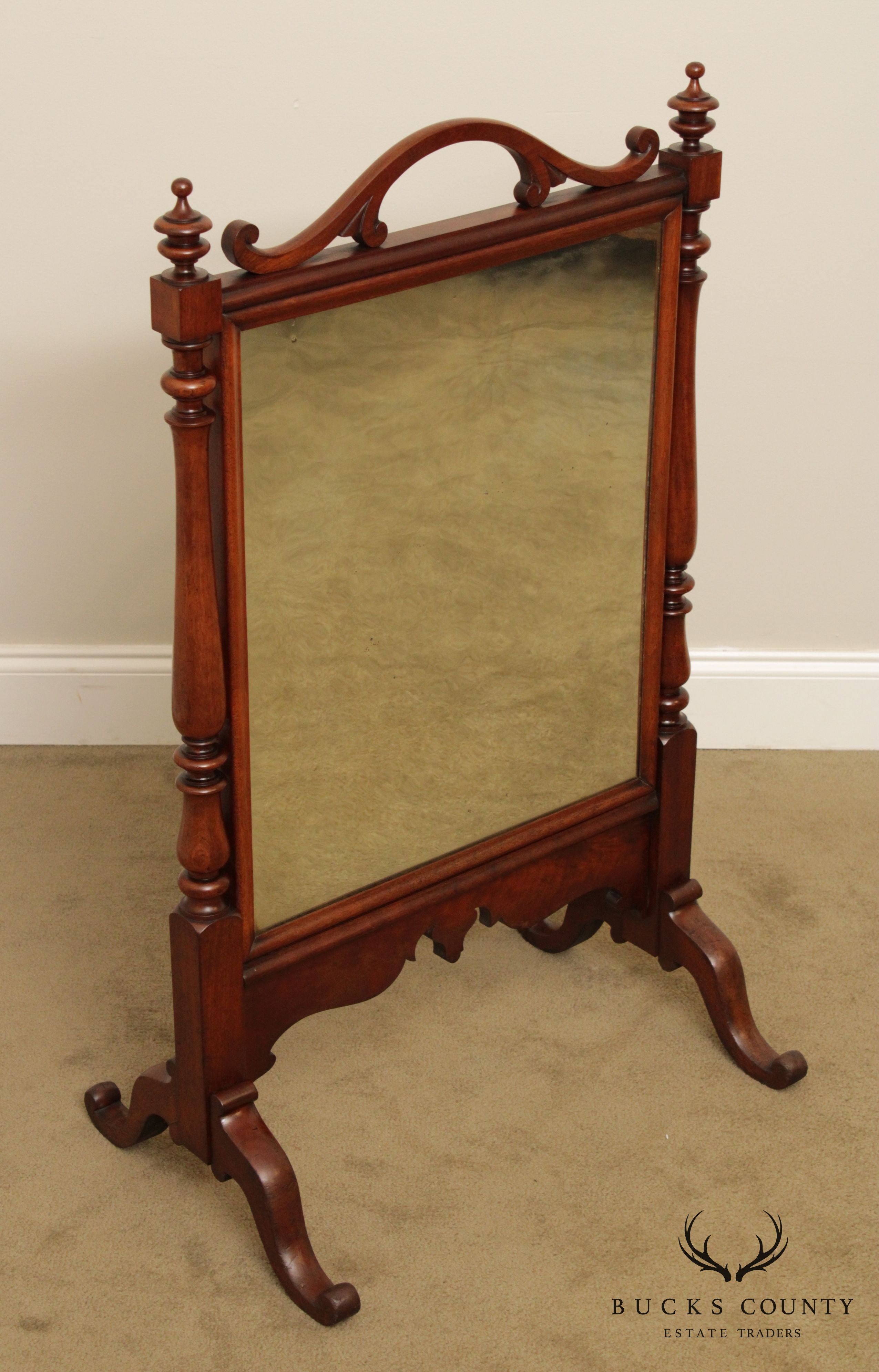 Antique Victorian Walnut Mirrored Fire Screen