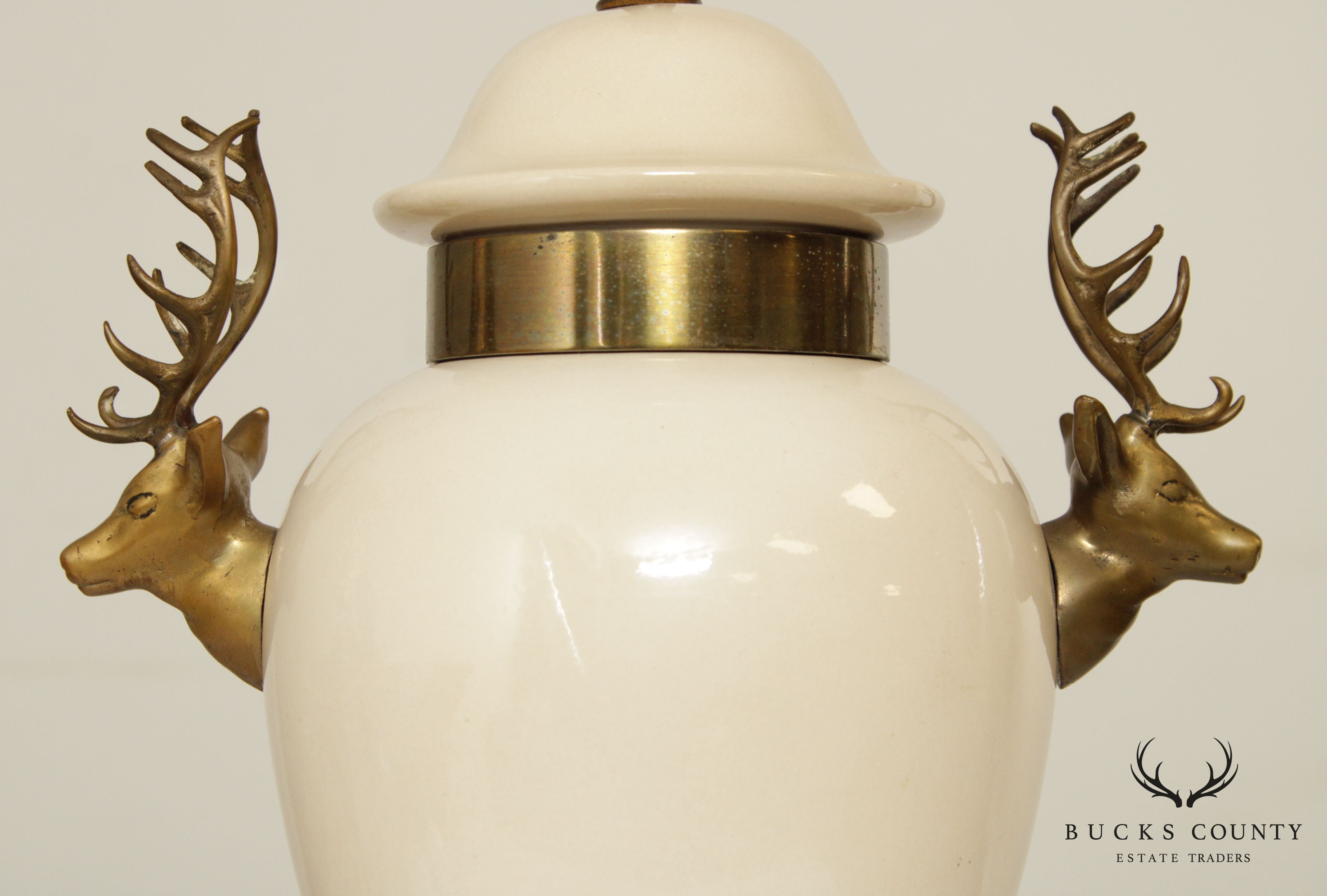 Urn Form Table Lamp with Brass Stag Head Handles