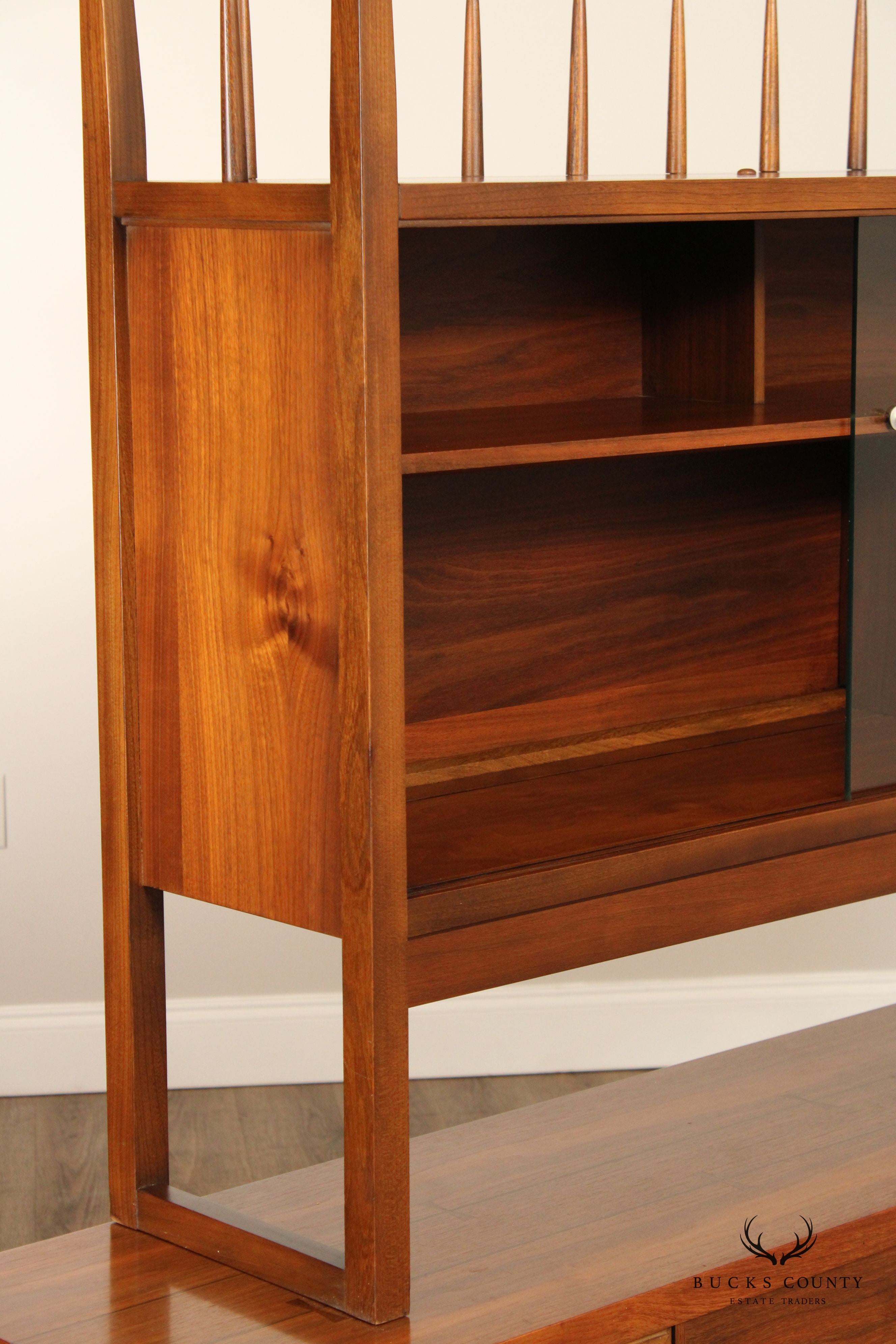 Lane Mid Century Modern Walnut Credenza China Cabinet Bookcase