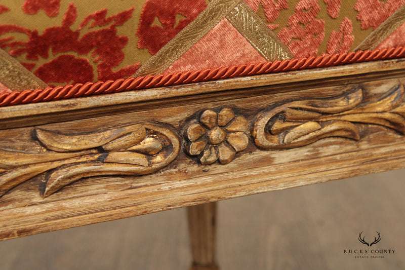 Italian Venetian Style Tufted and Partial Gilt Bench