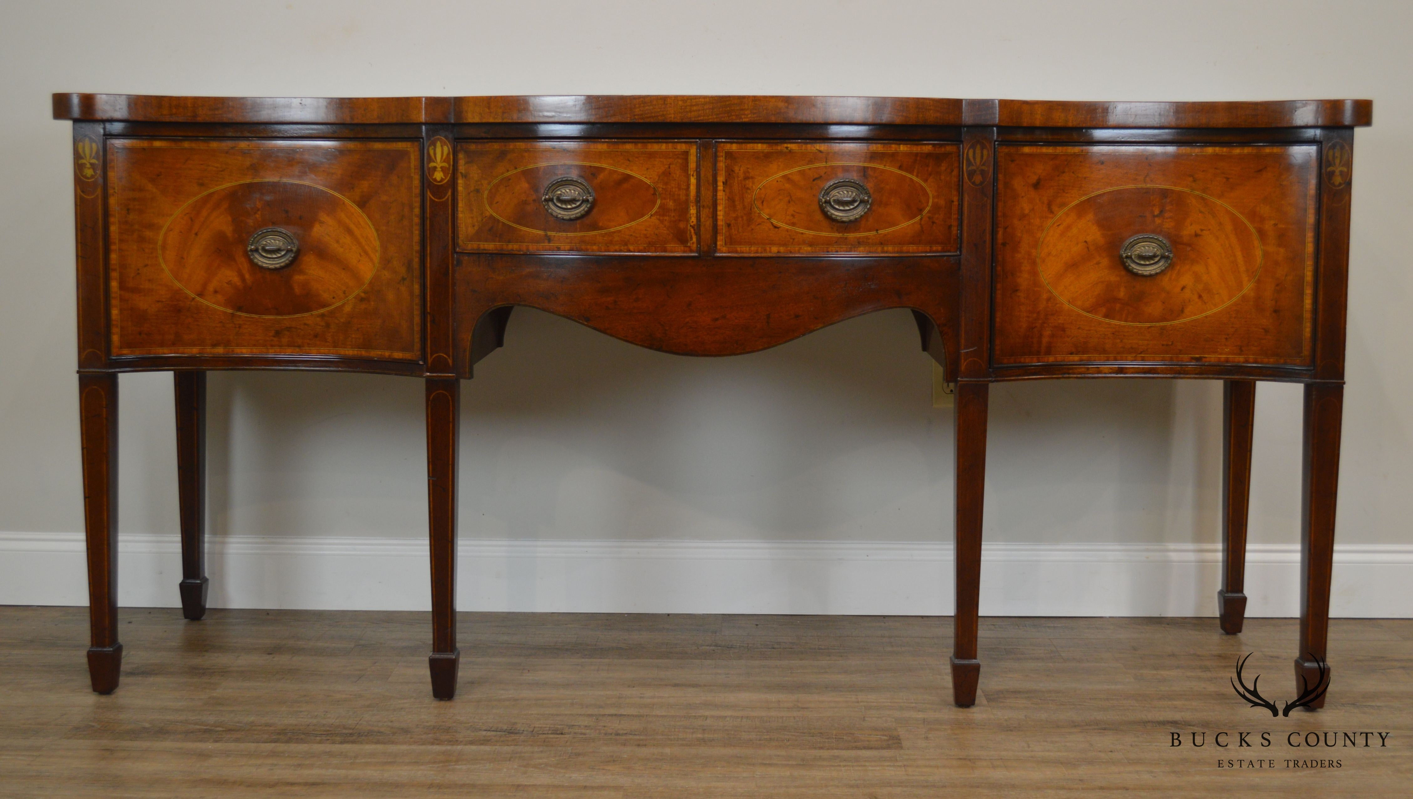 Nahon N.Y. George III Style Vintage Mahogany Serpentine Inlaid Sideboard