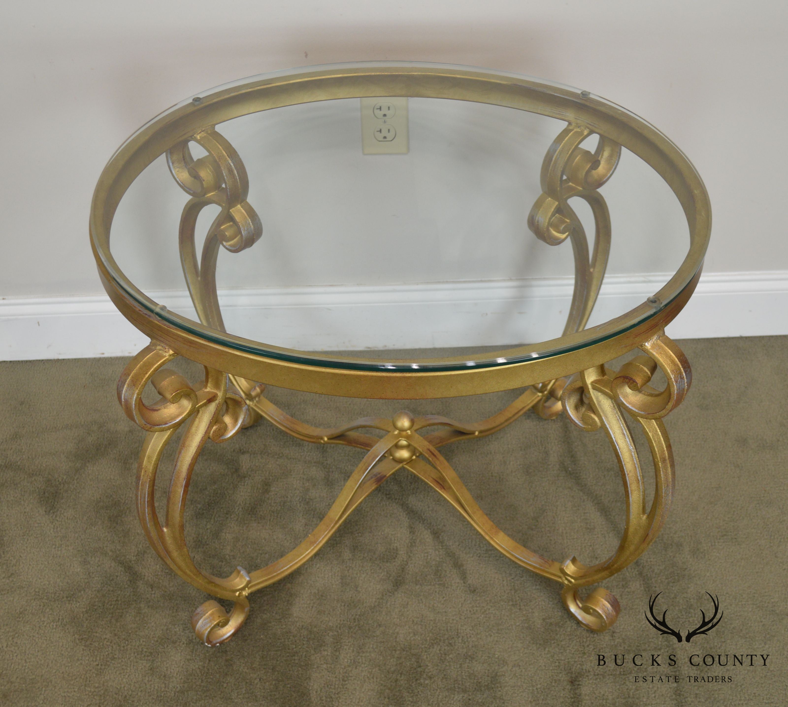 Rococo Style Gilt Metal Scrolled Base Glass Top Side Table