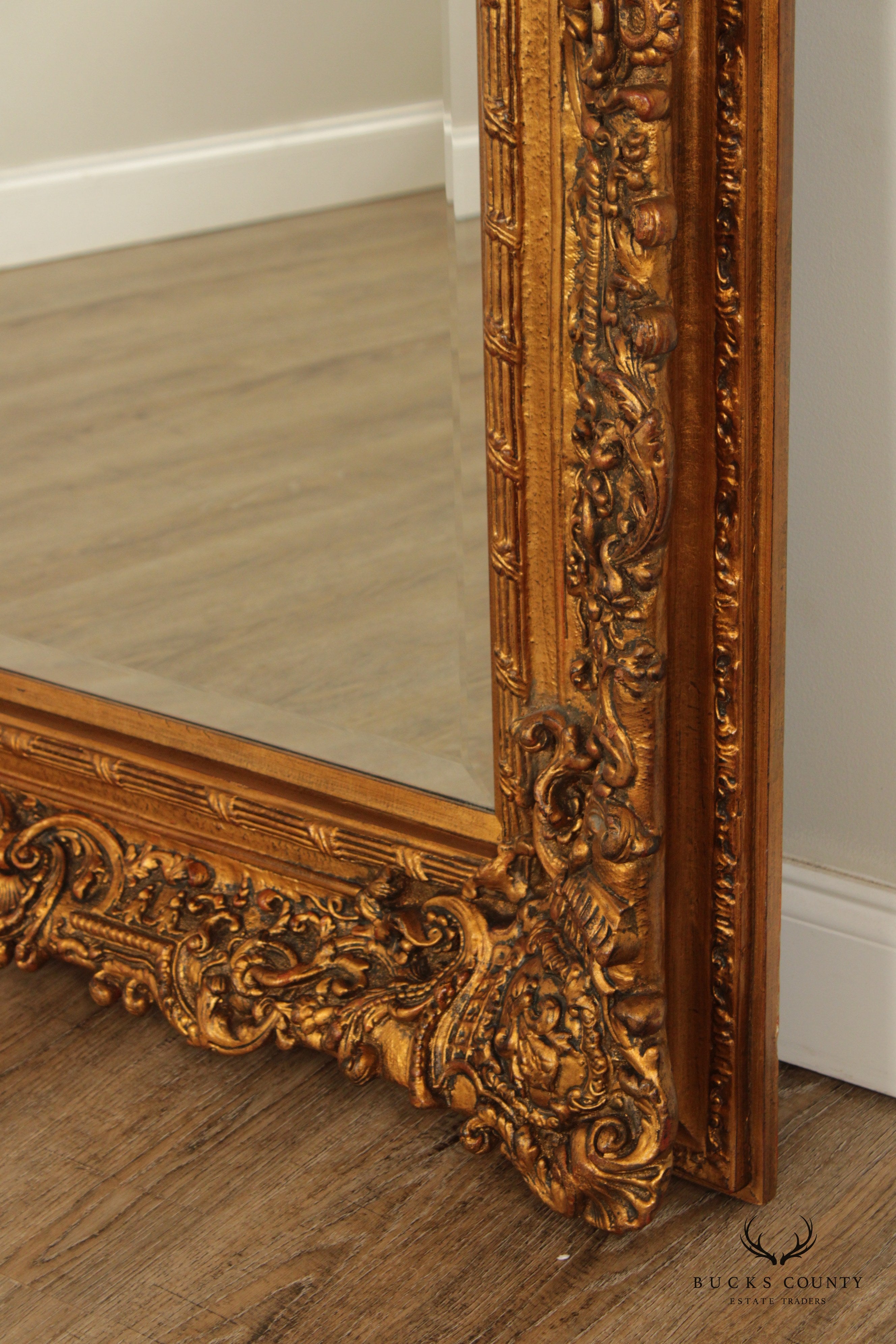 French Style Gilt Gold Carved Large Beveled Wall Mirror