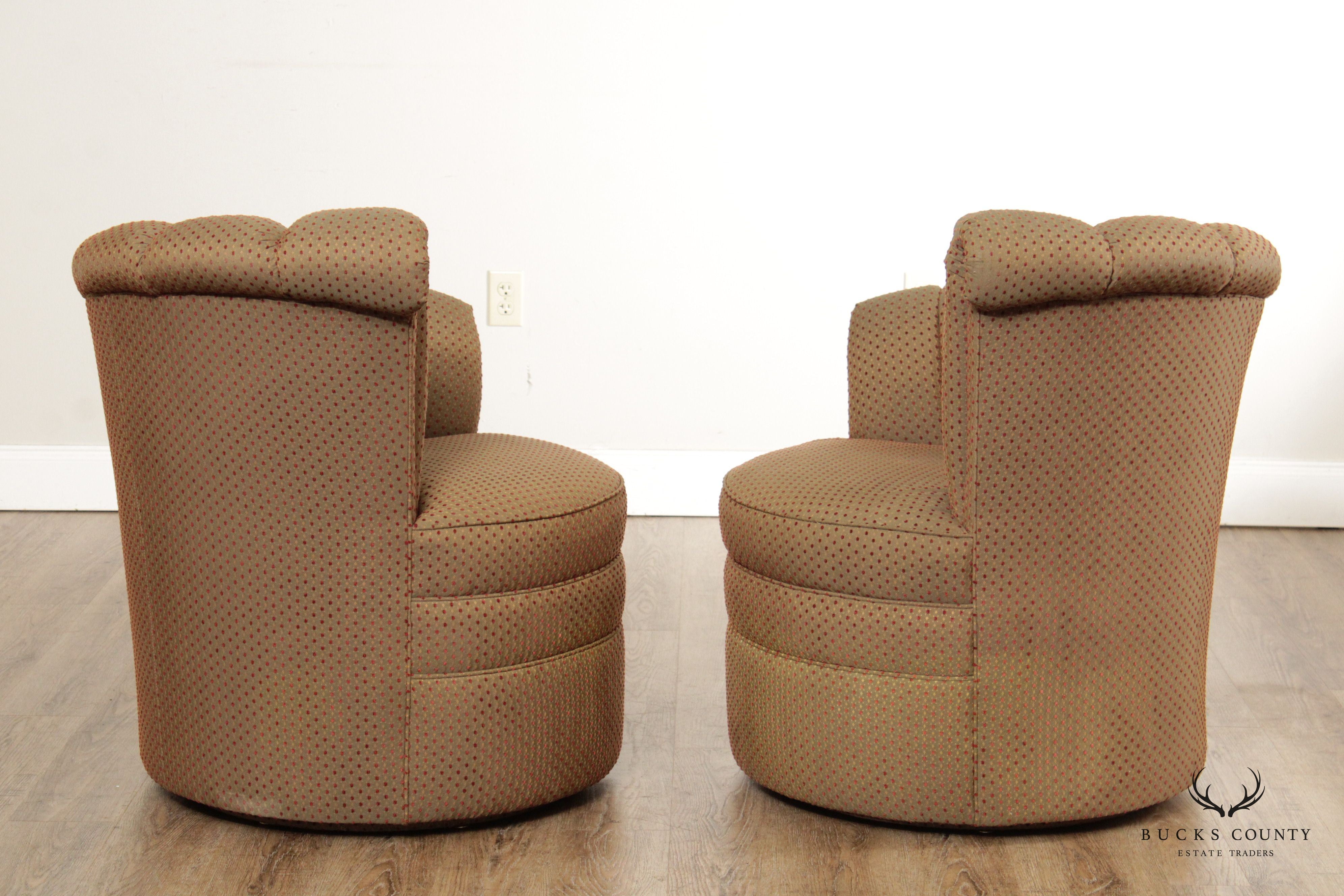 Thomasville Art Deco Style Custom Upholstered Swivel Club Chairs