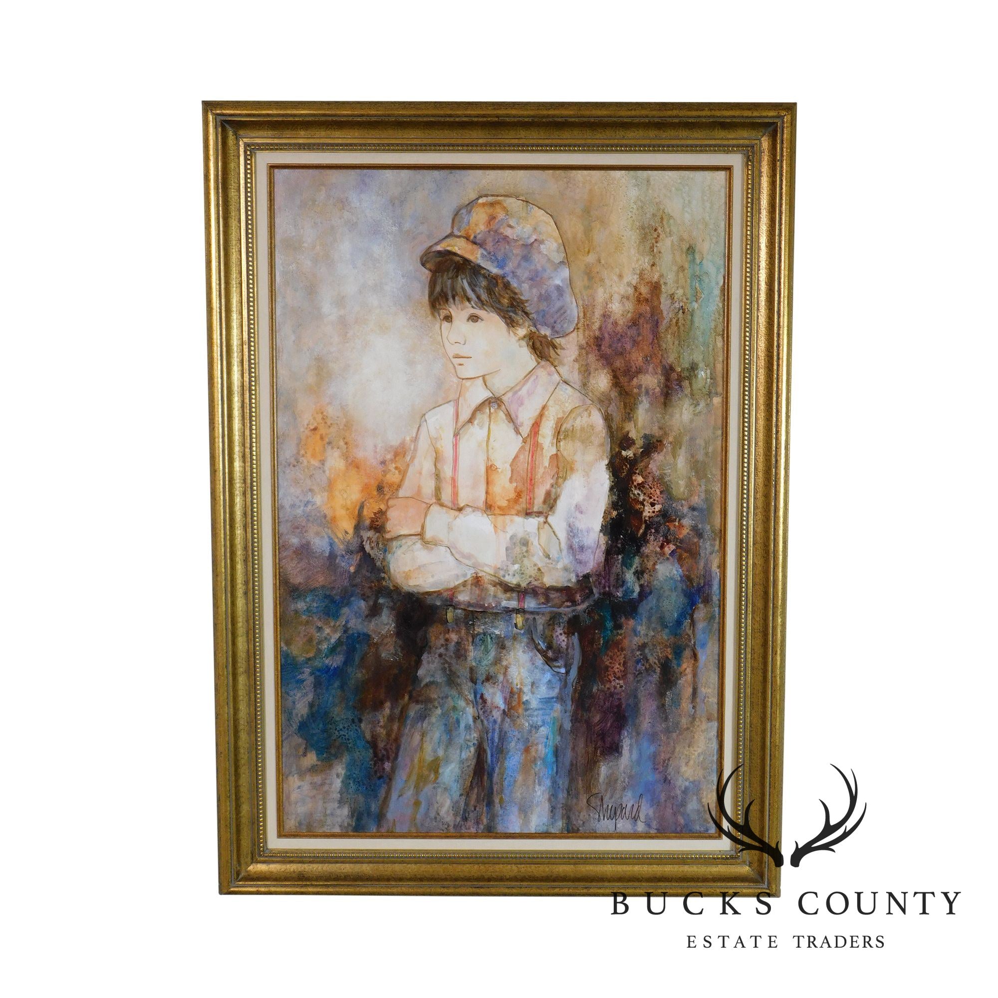 Richard Shepard Oil Painting of Boy Wearing a Newsboy Cap Signed