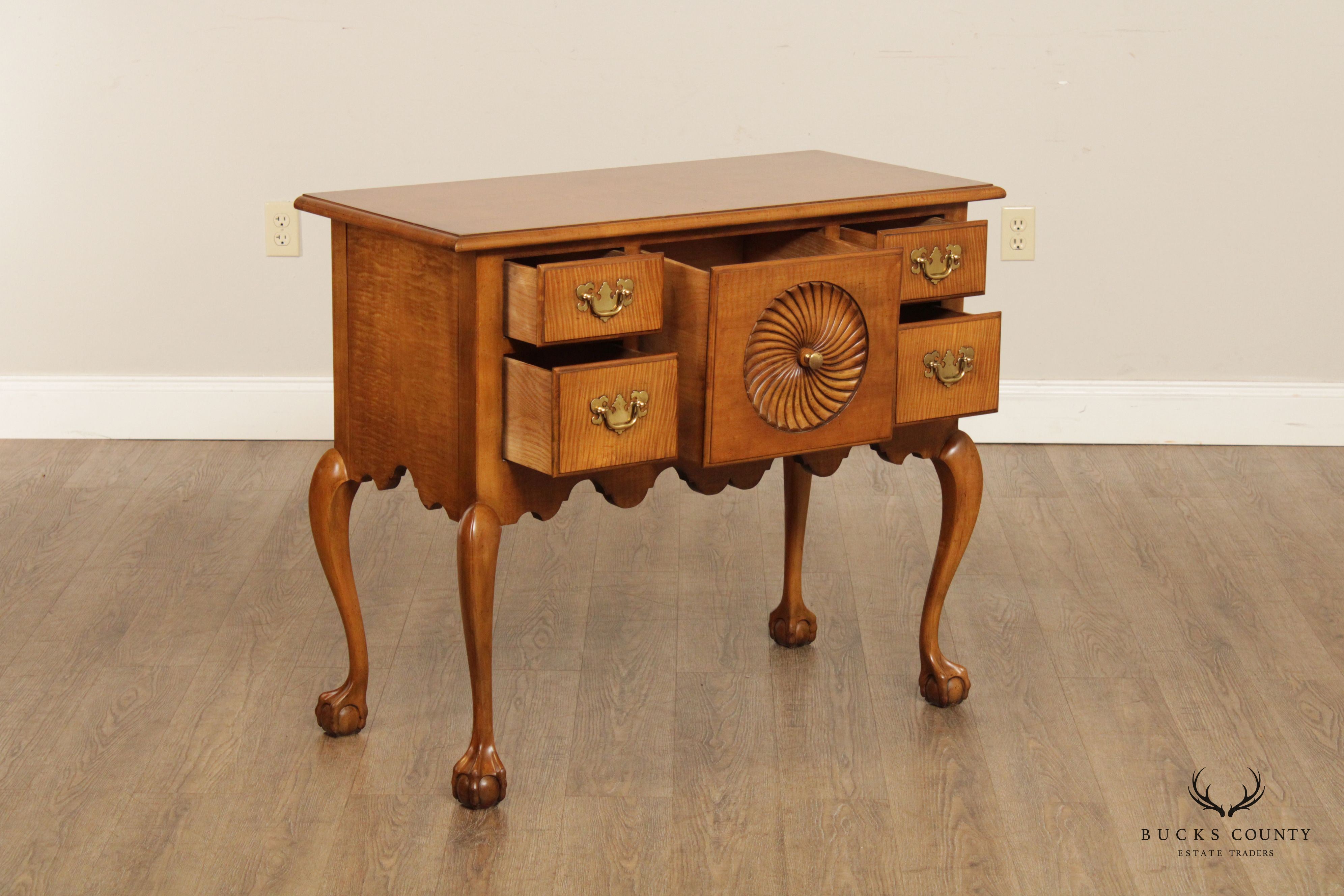 Baker Furniture Chippendale Style Tiger Maple Lowboy