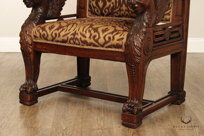 Antique Italian Renaissance Style Pair of Carved Oak Armchairs