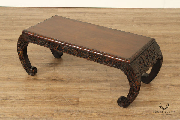 CHINESE FLORAL CARVED HARDWOOD TEA OR LOW TABLE