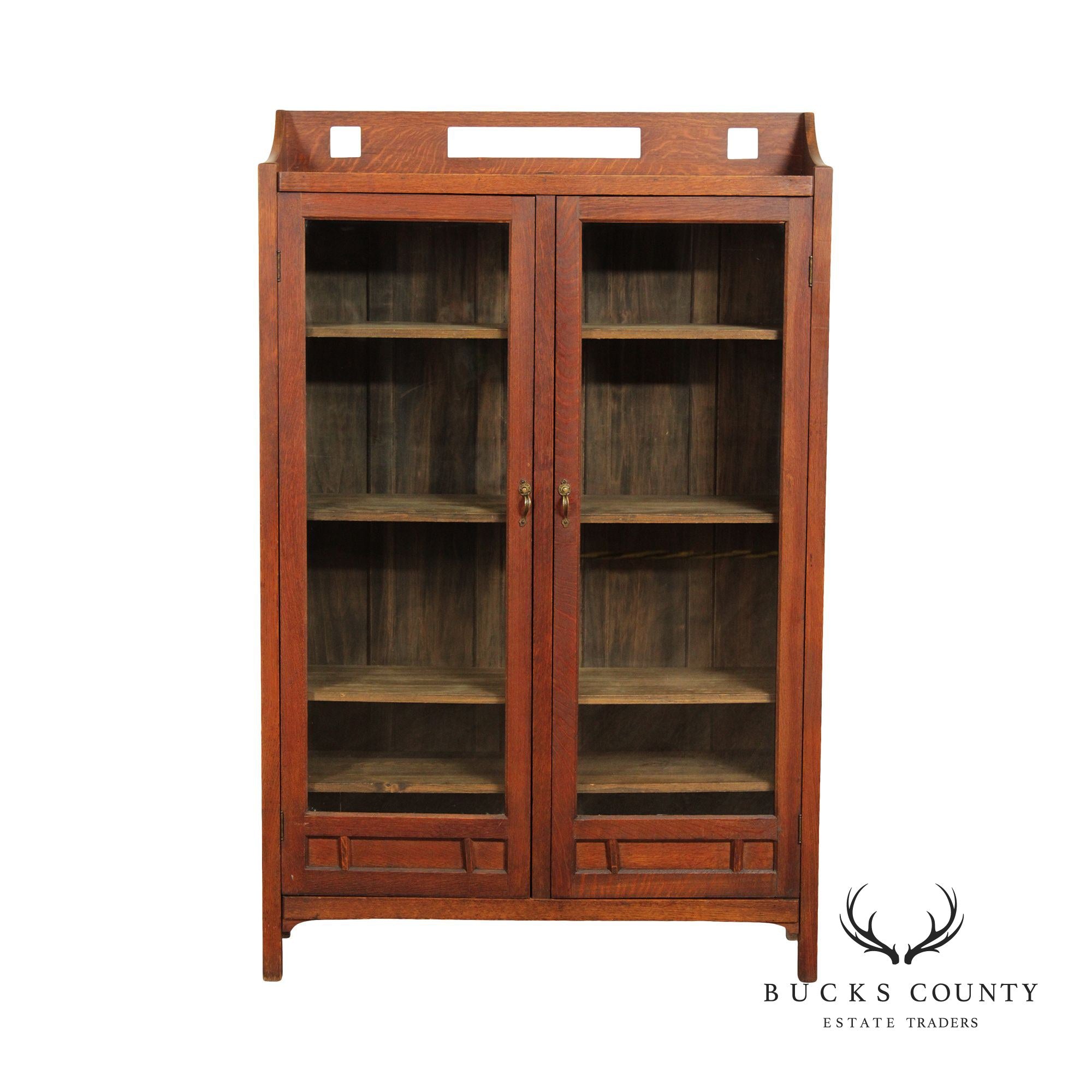 Antique Arts & Crafts Mission Oak Two-Door Bookcase