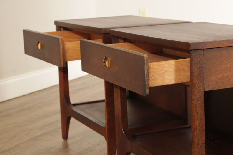 Broyhill Brasilia Mid Century Modern Pair of Walnut Open Nightstands