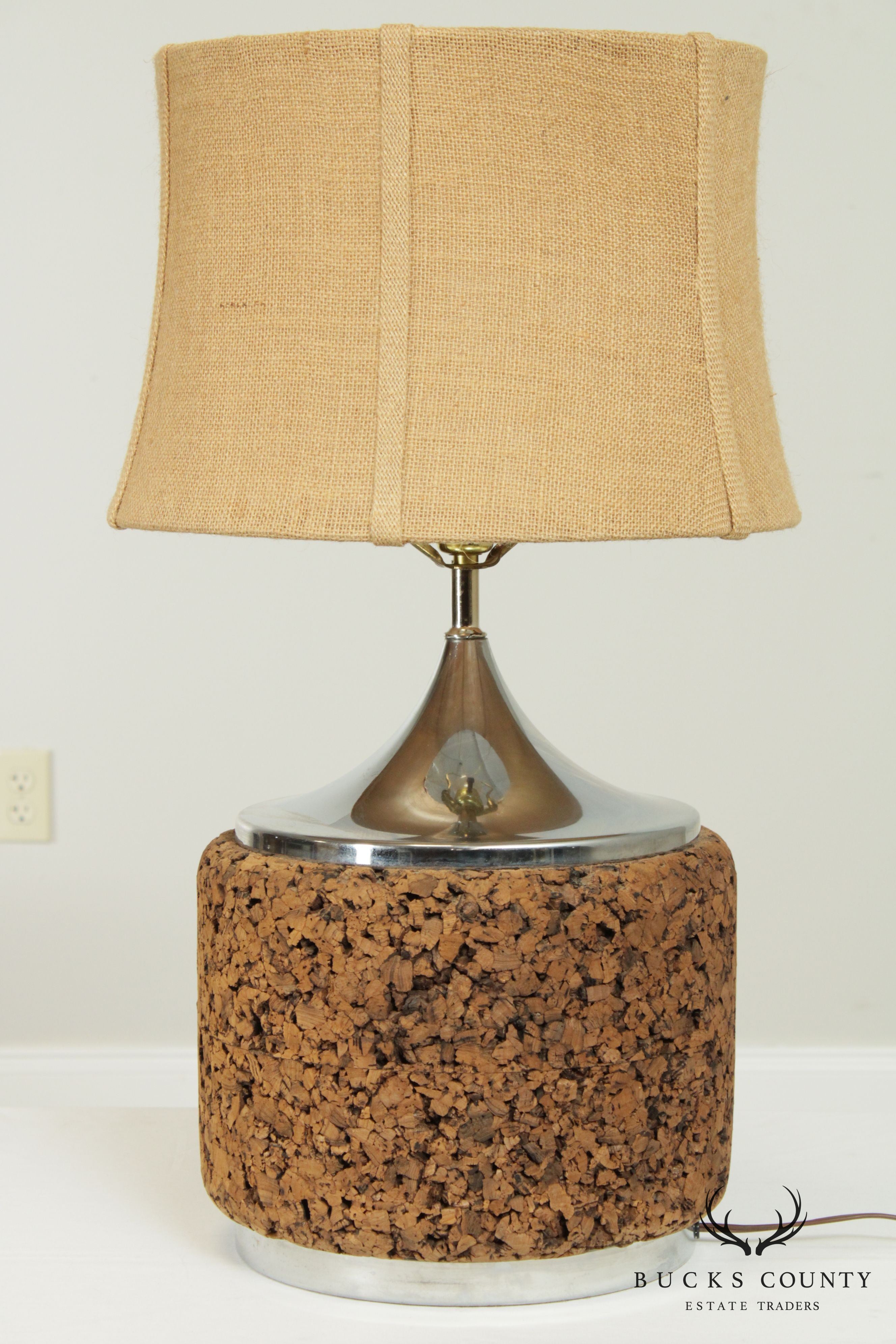 Mid Century Modern Chrome & Cork Table Lamp