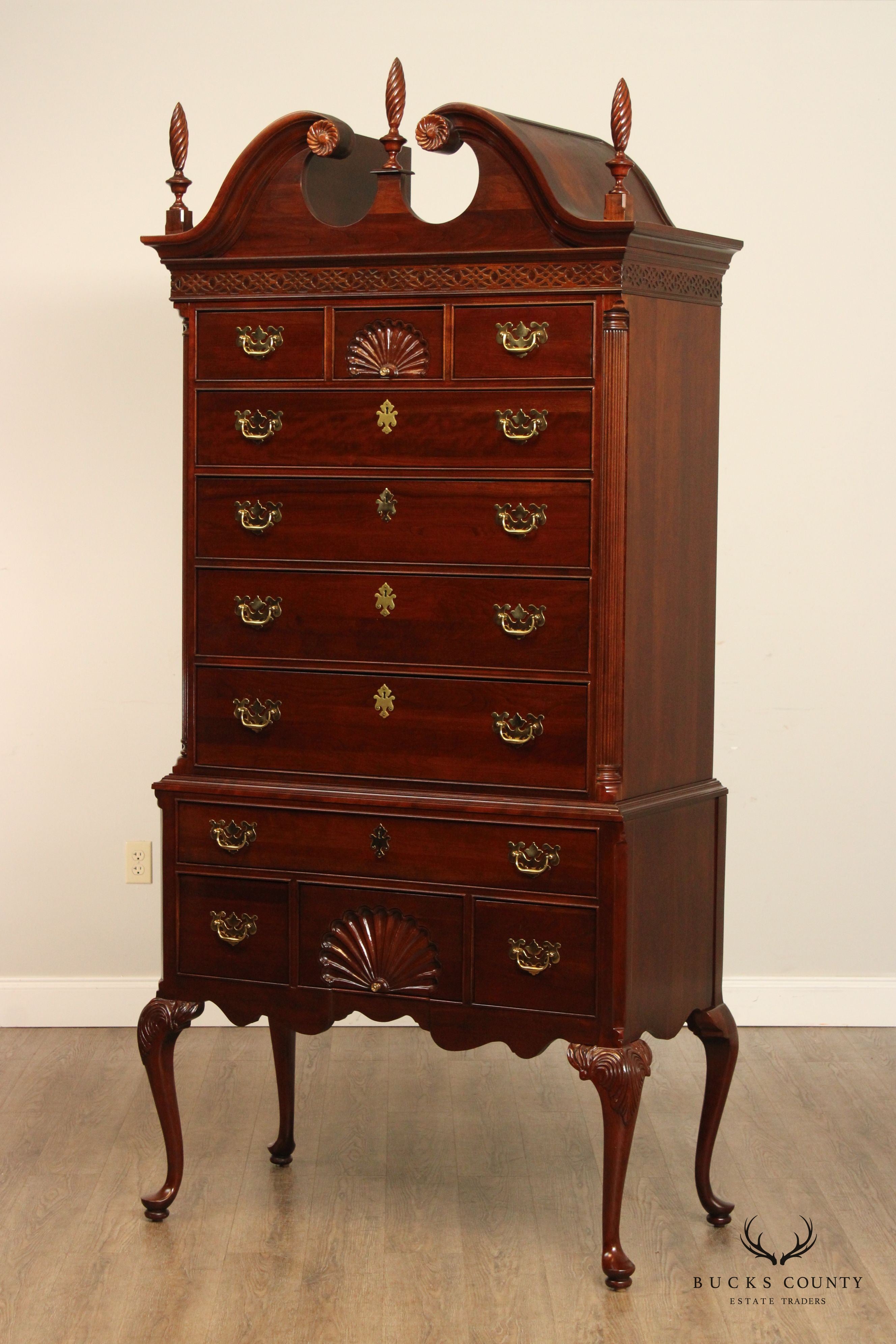 Knob Creek Queen Anne Style Carved Cherry Highboy Chest