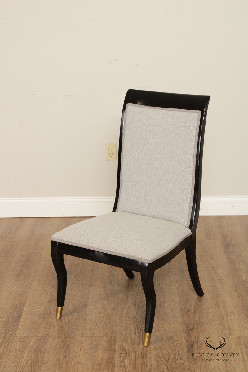 Regency Style Quality Set Of Four Black Lacquer Dining Chairs