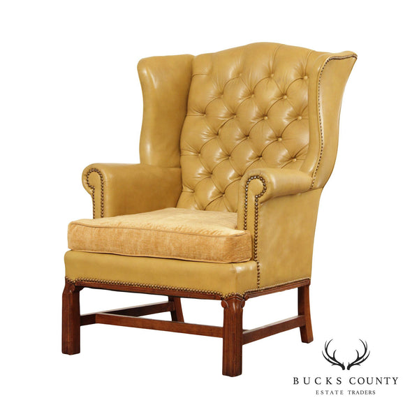 Leathercraft Chippendale Style Tufted Leather Wingback Armchair