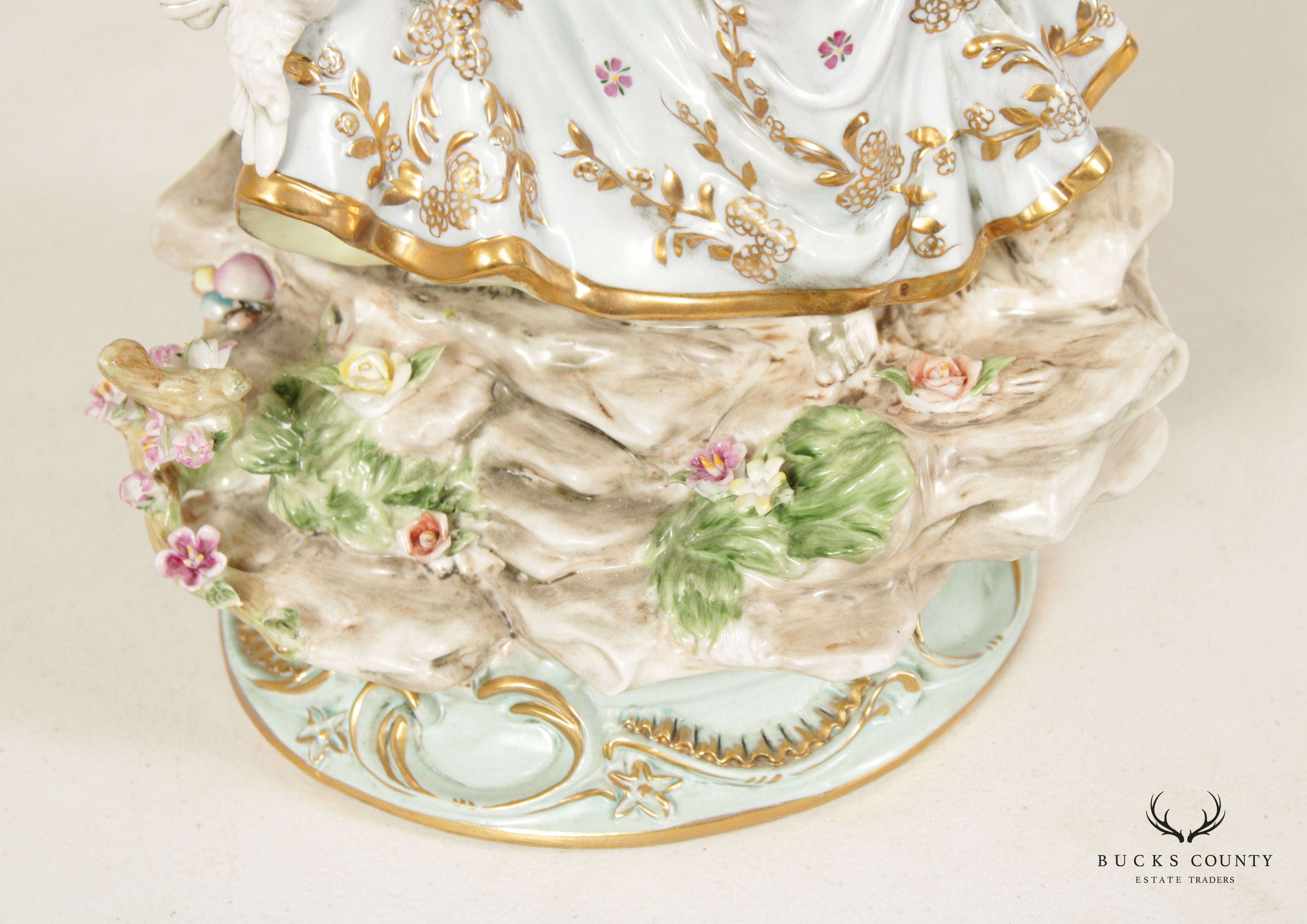 Rococo Style Ladies with Dove Porcelain Figurines