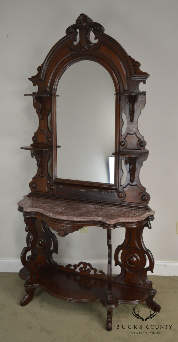 Antique Victorian Walnut Marble Top Console with Mirror