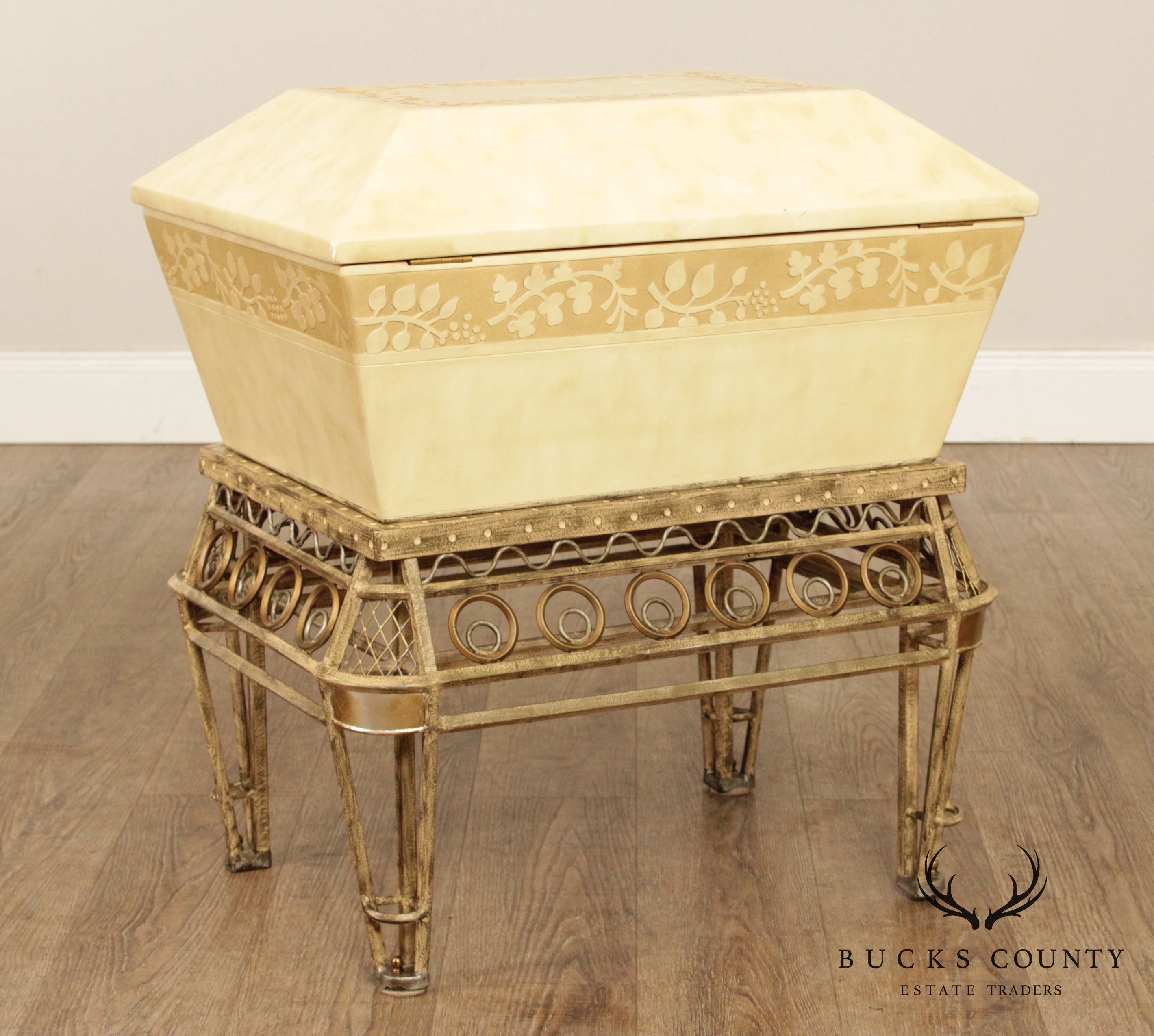 Contemporary Hollywood Regency Style Jewelry Casket on Wrought Iron Stand